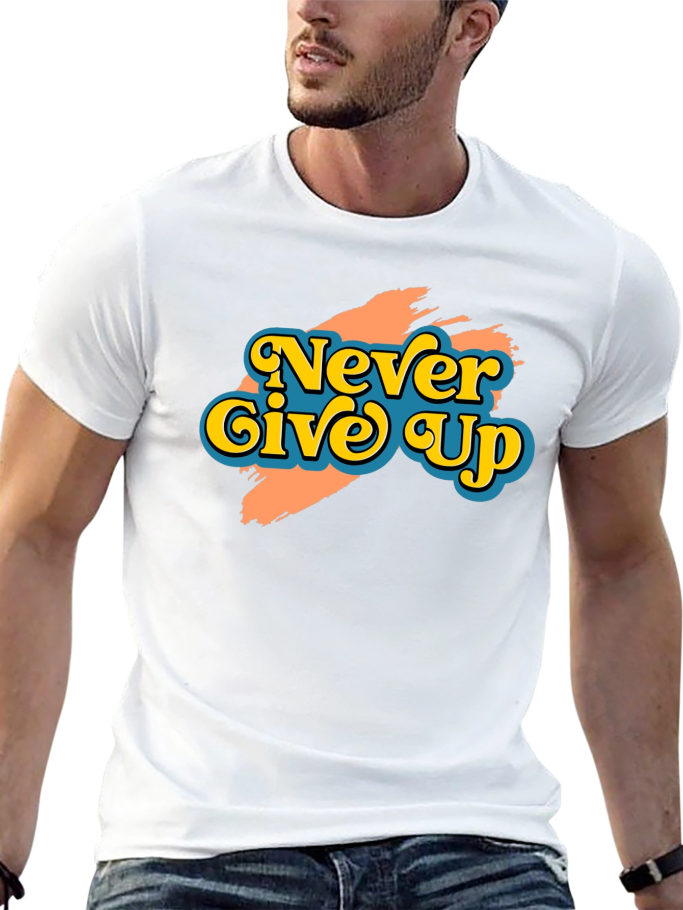 Black Never Give Up Retro Graphic T-Shirt view 13