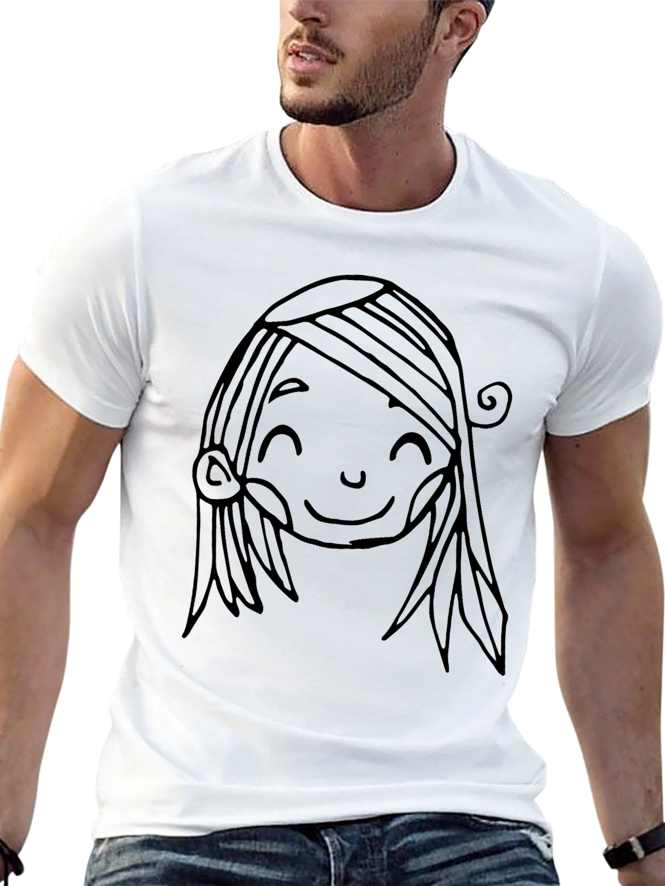 Black Cute Cartoon Face Graphic Black T-Shirt view 13