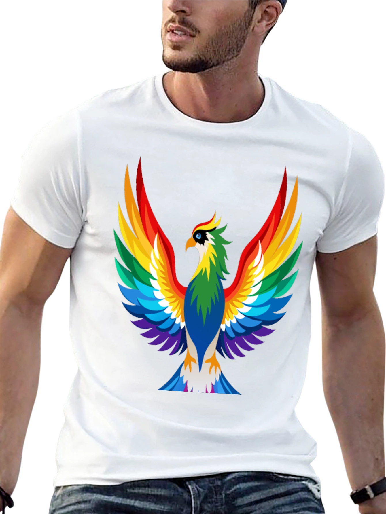 Black Rainbow Phoenix Graphic Tee - Bold Black Shirt view 13