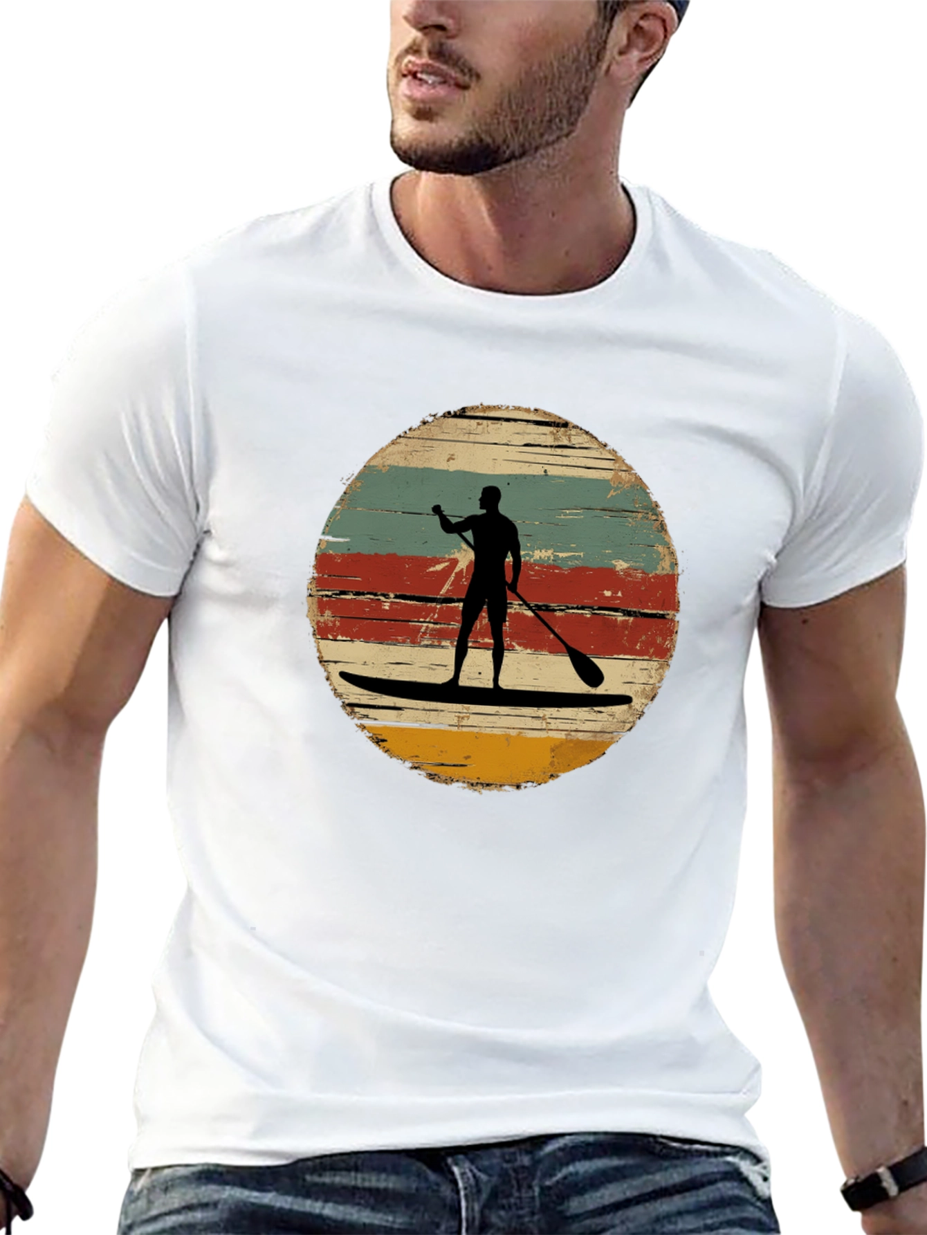 Black Retro Paddle Boarding T-Shirt - Vintage Style Surfing Tee view 13