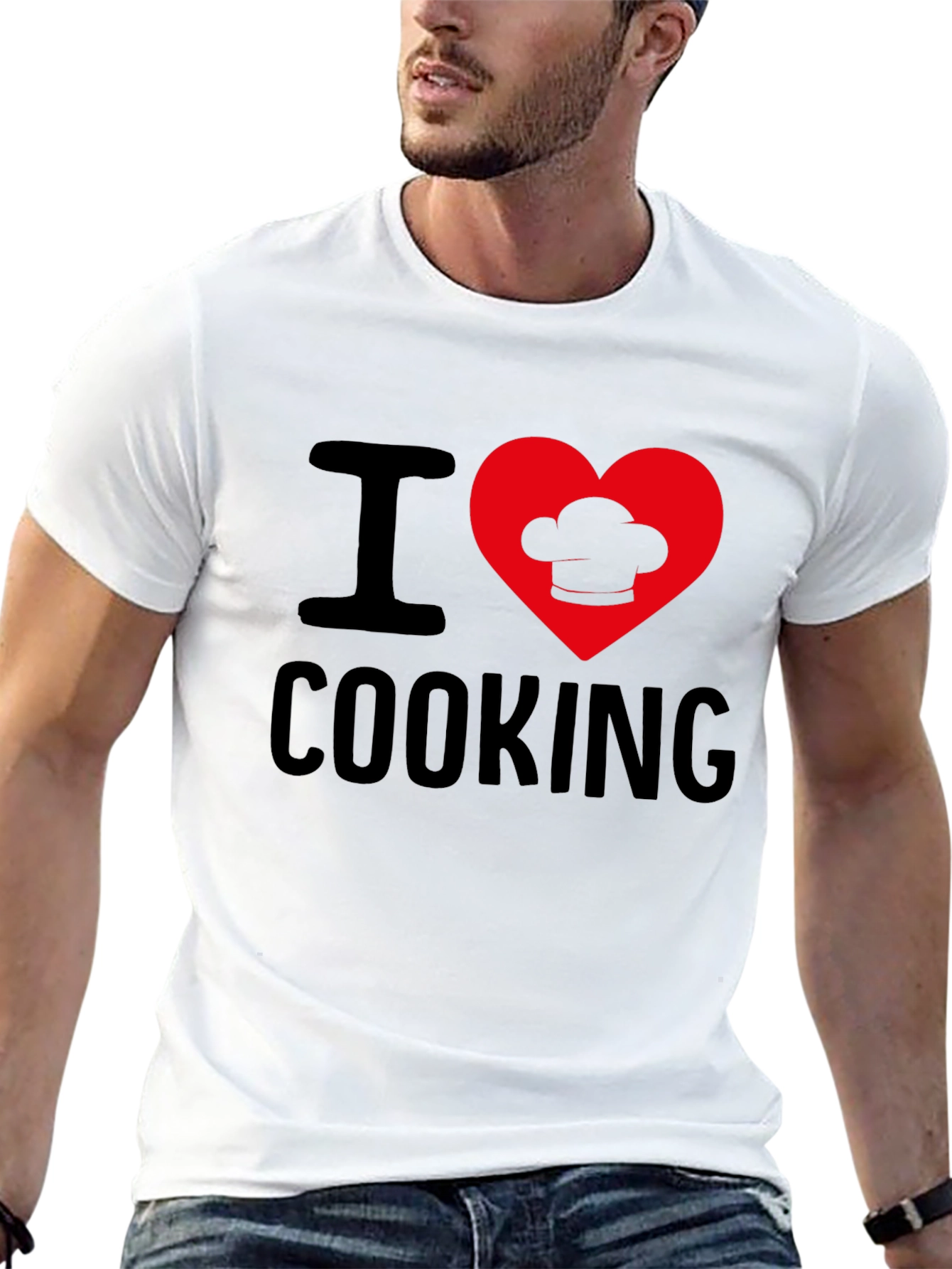 Black I Heart Cooking T-Shirt, Chef's Hat Design view 13
