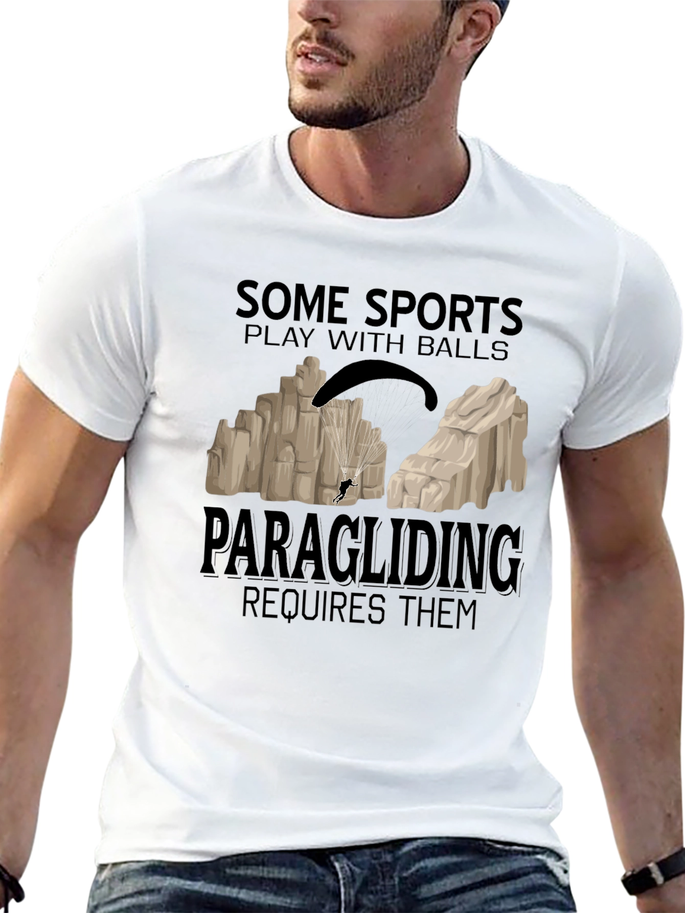 Black Paragliding Requires Balls Graphic Tee view 13