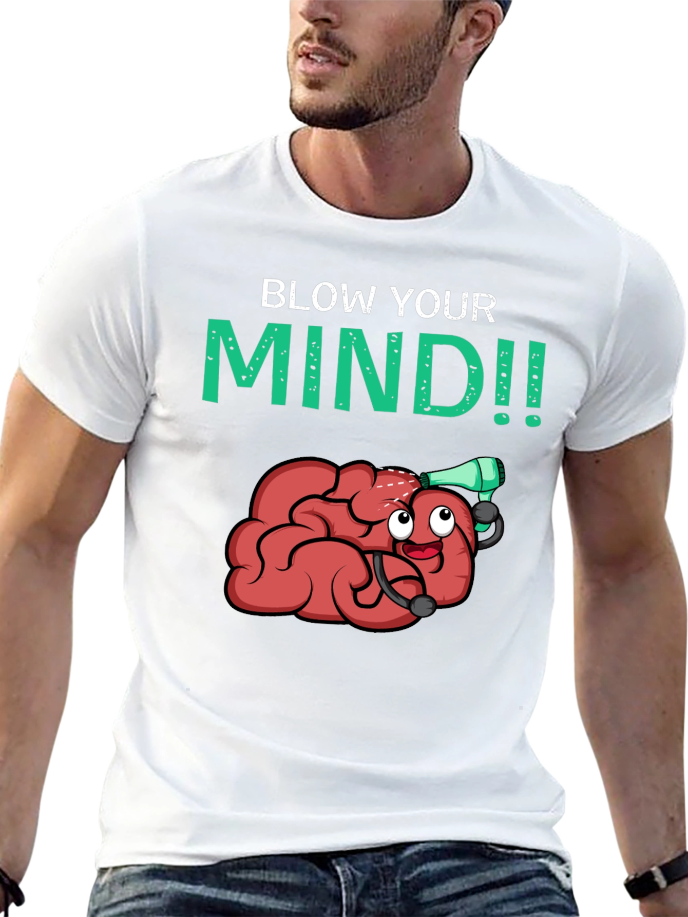 Black Blow Your Mind T-Shirt - Funny Brain Cartoon Tee view 13