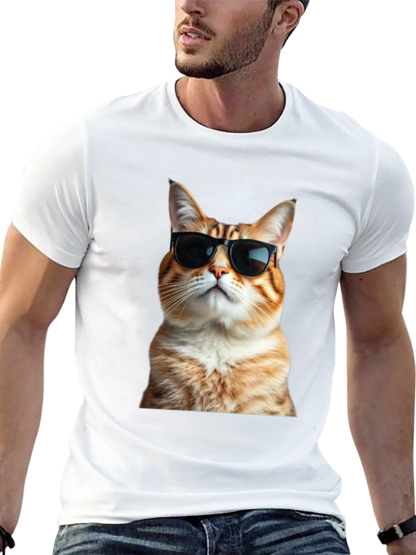 Black Cool Cat T-Shirt - Black Cotton Tee view 13