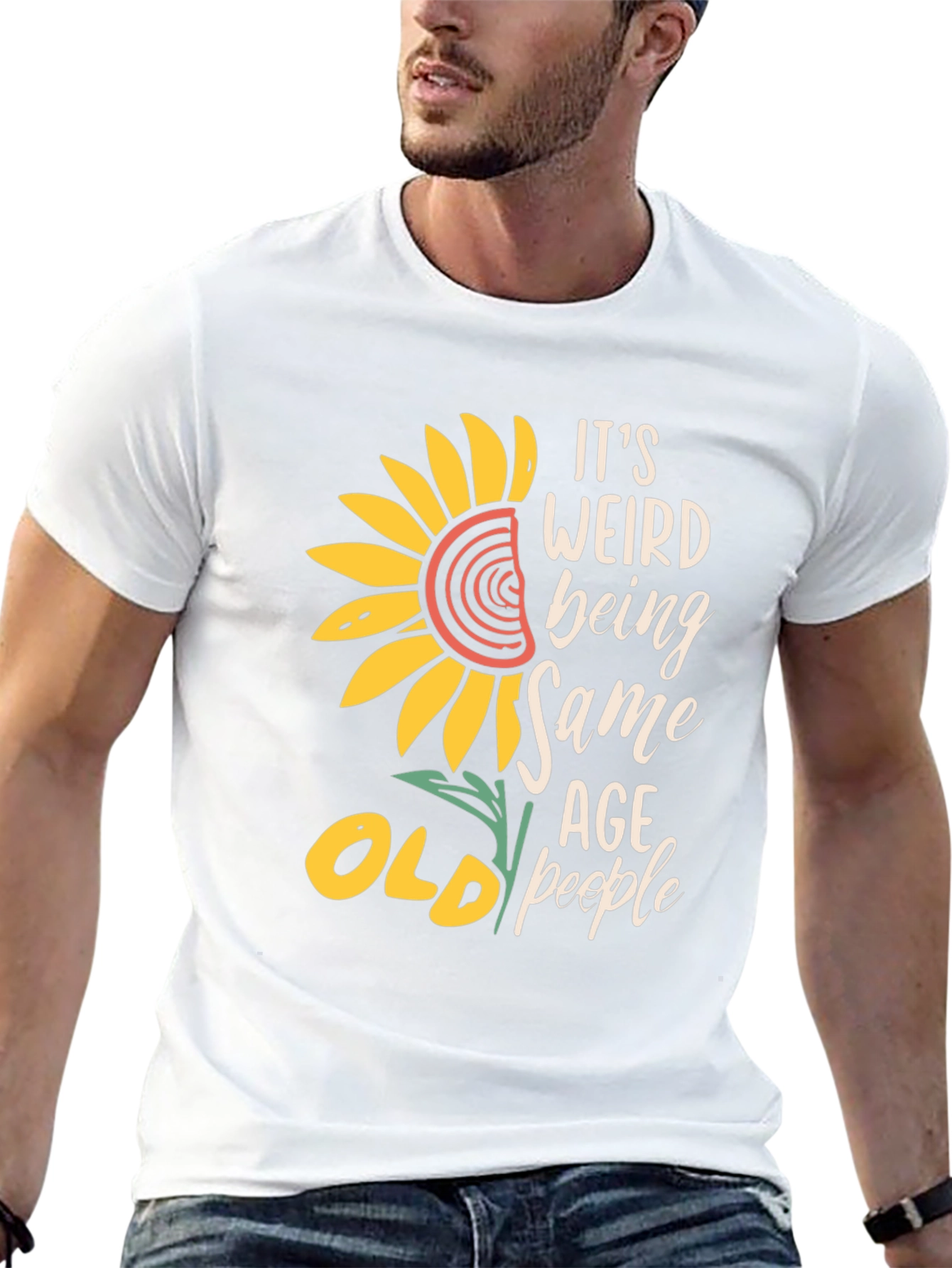 Black Funny Old People T-Shirt, Sunflower Design view 13
