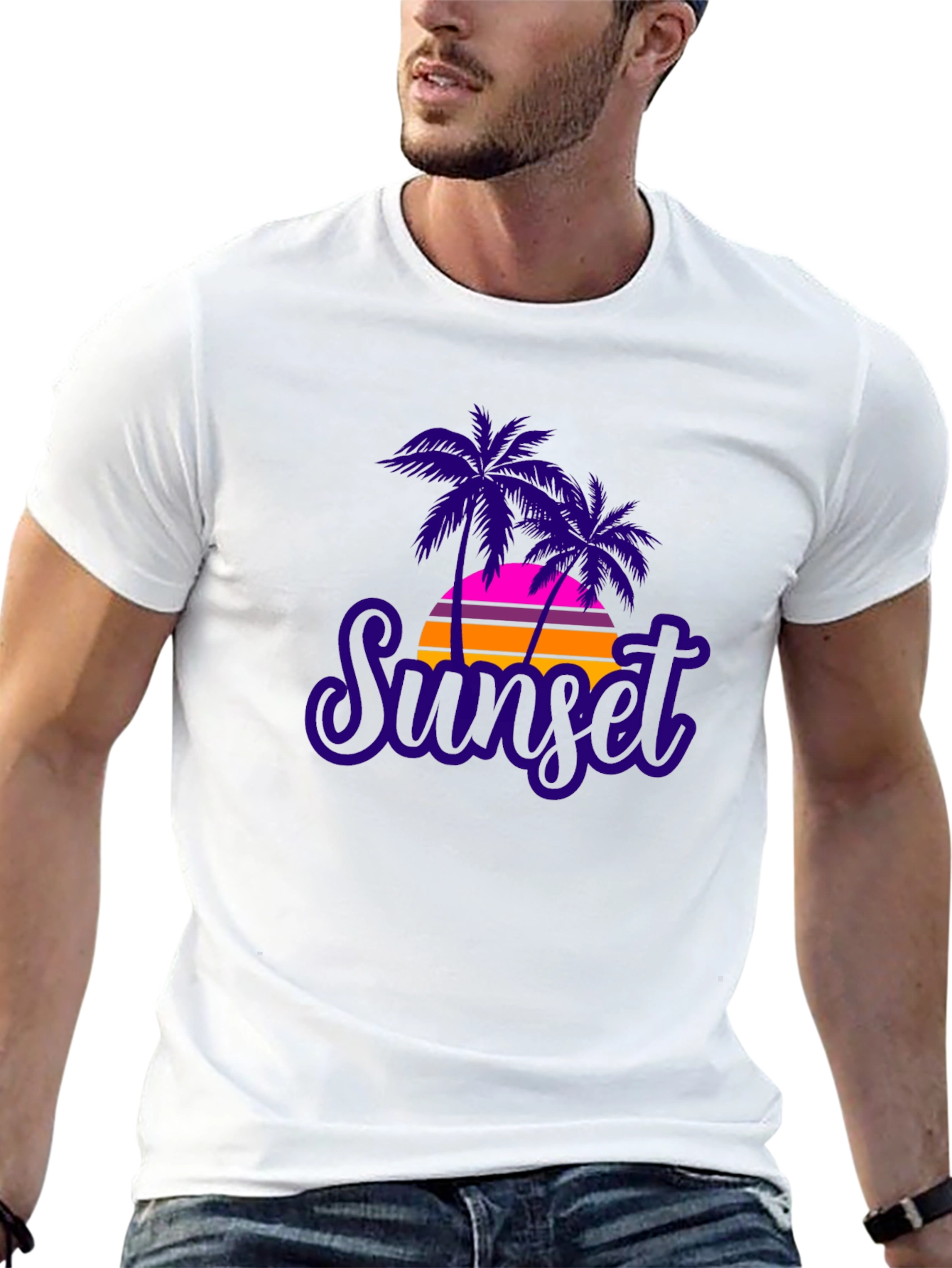 Black Sunset Palms Graphic Tee - Retro Style T-Shirt view 13
