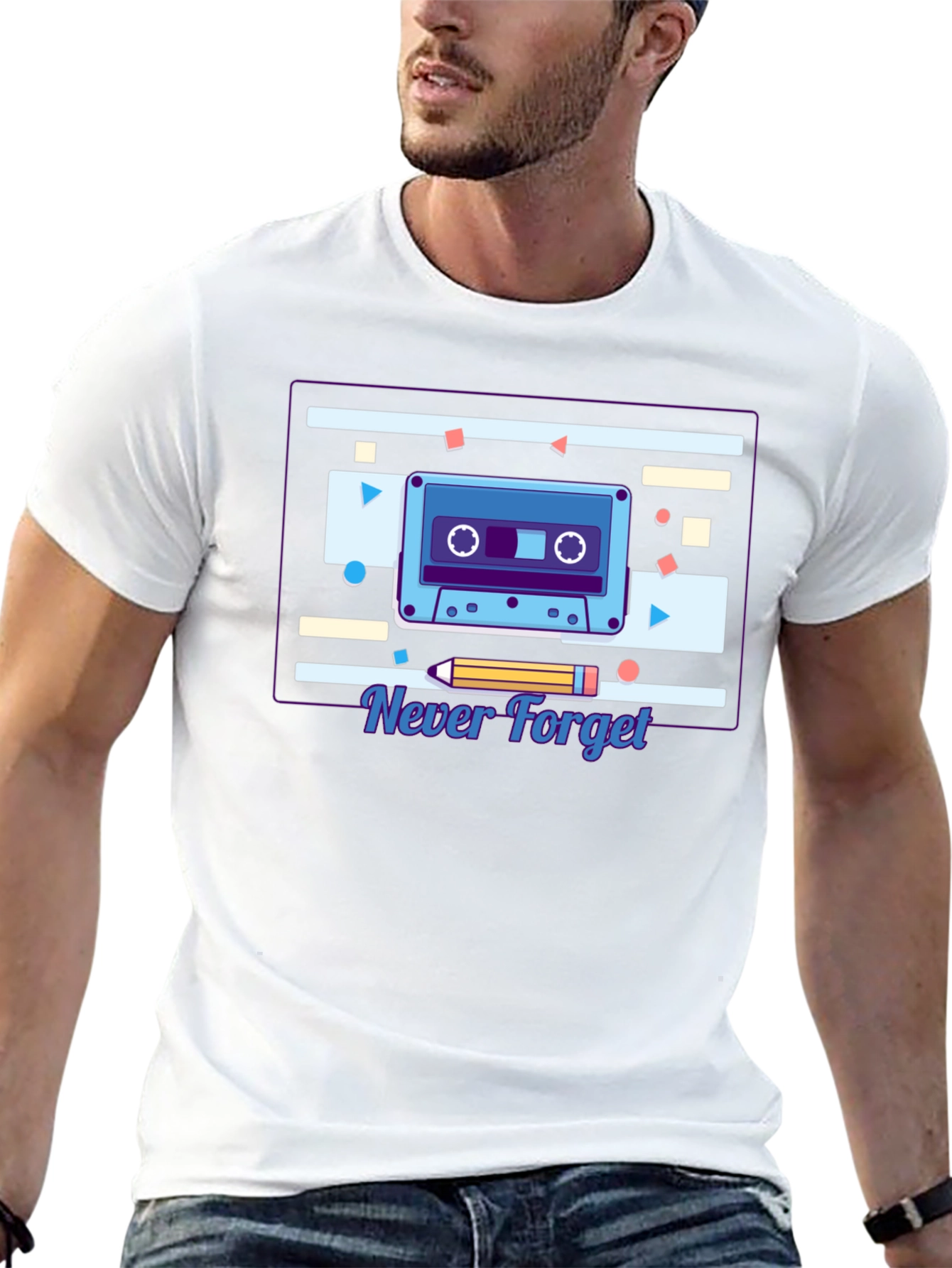 Black Retro Cassette Tape Graphic T-Shirt - Never Forget view 13