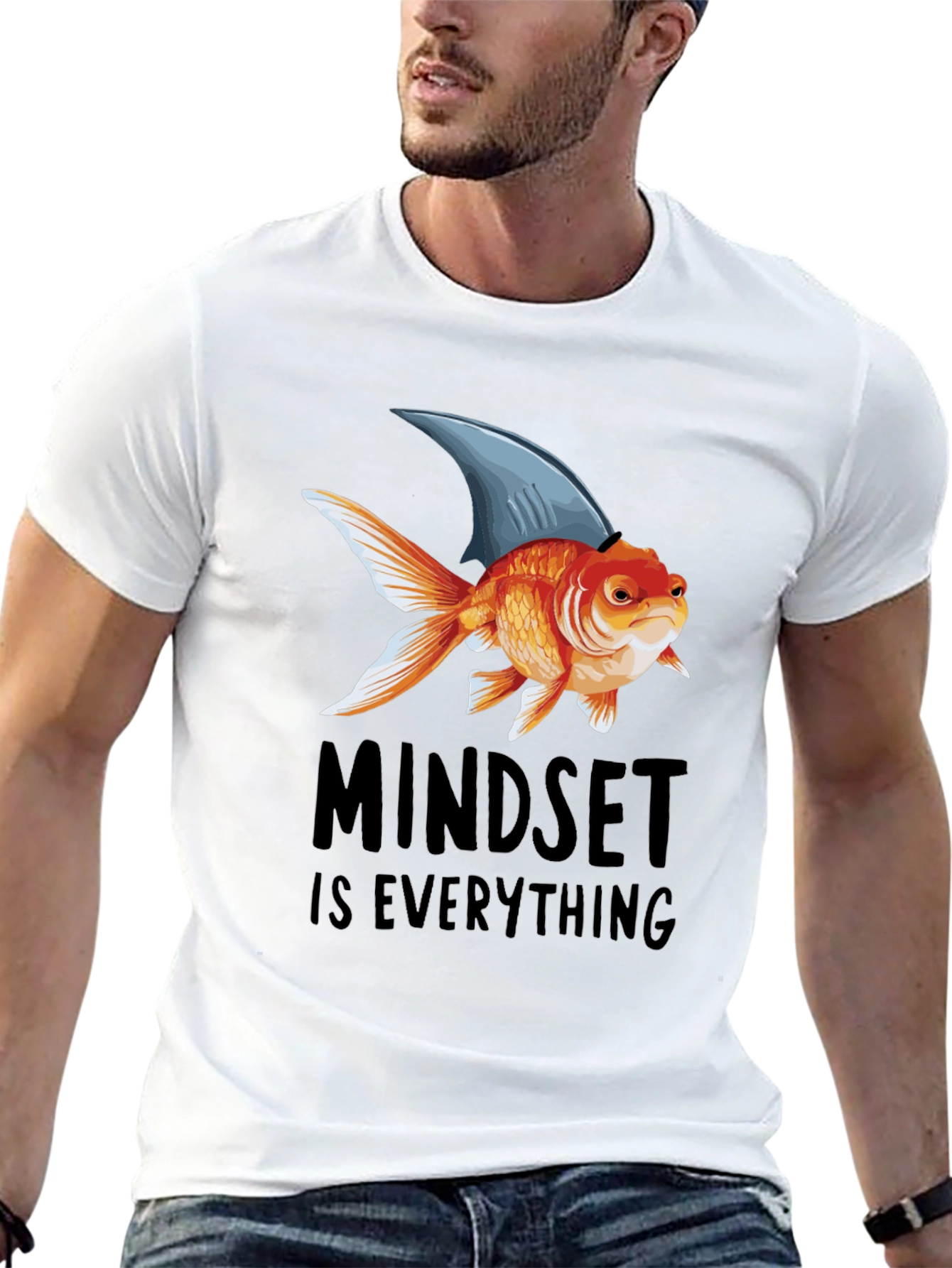 Black Mindset is Everything T-Shirt: Goldfish with Shark Fin view 13