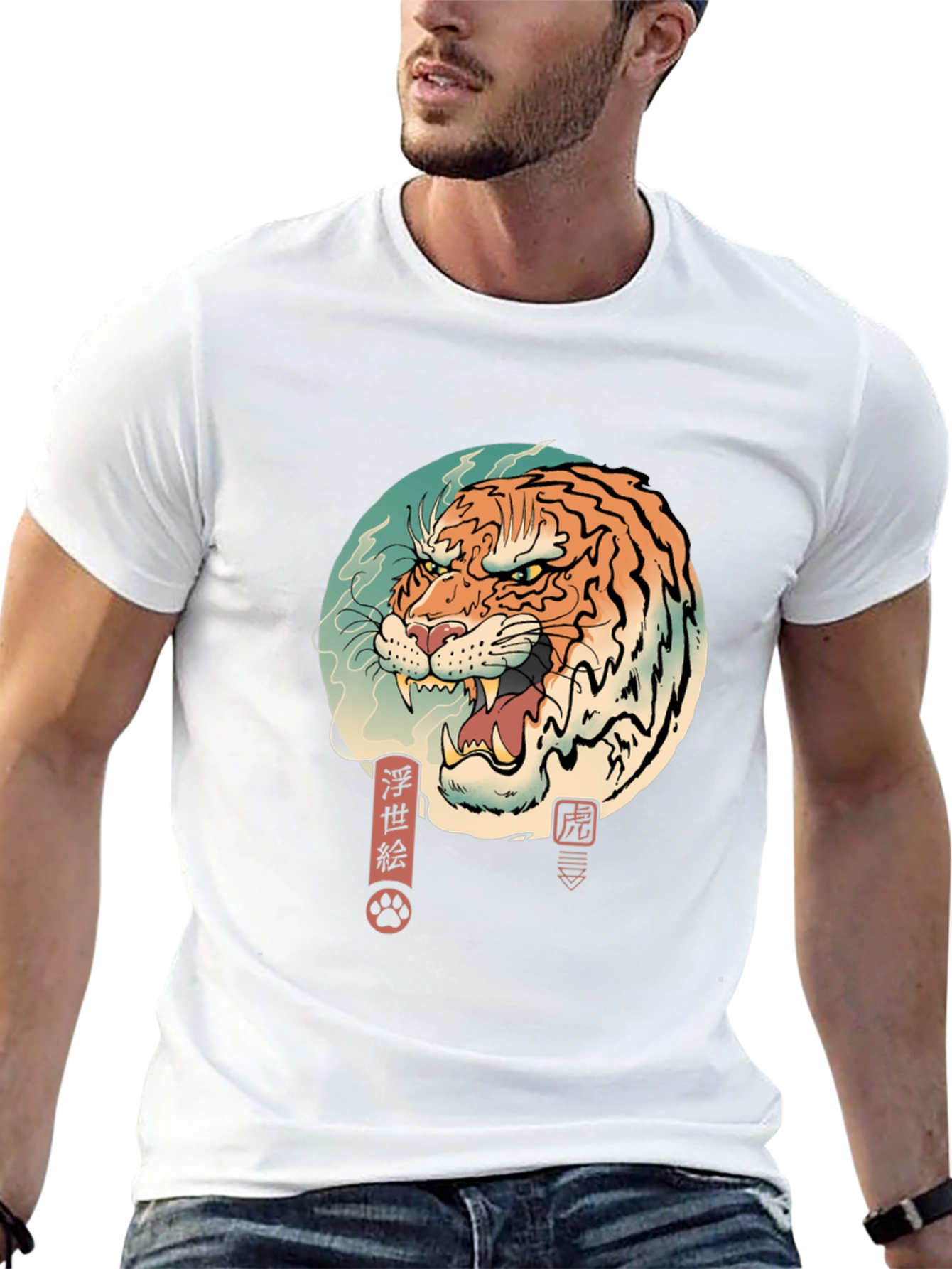 Black Ukiyo-e Tiger Graphic Tee - Men's Black T-Shirt view 13