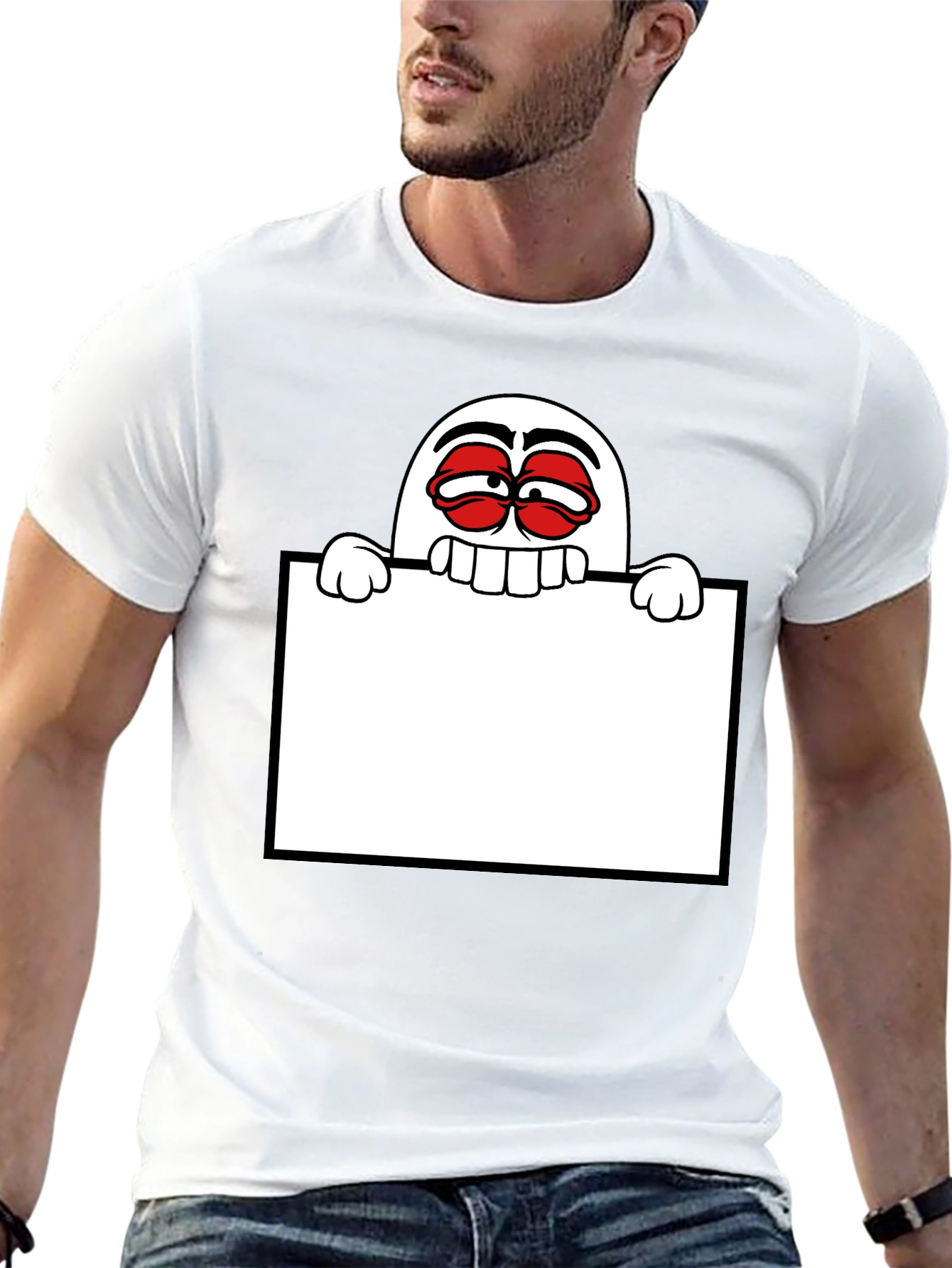 Black Funny Graphic Tee - Cartoon Character Holding Sign view 13