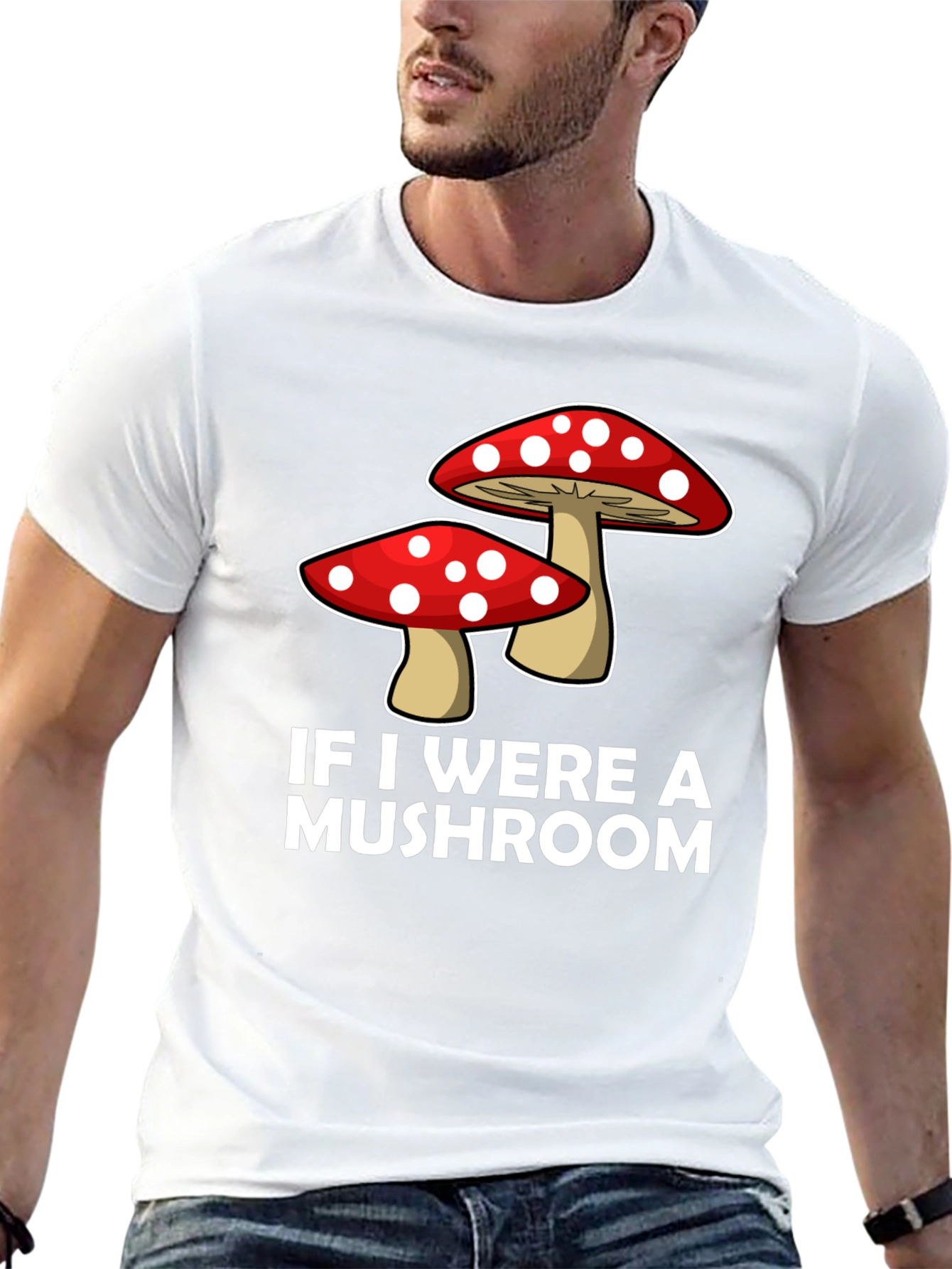 Black Mushroom Graphic Tee - Funny Men's Crew Neck T-Shirt view 13