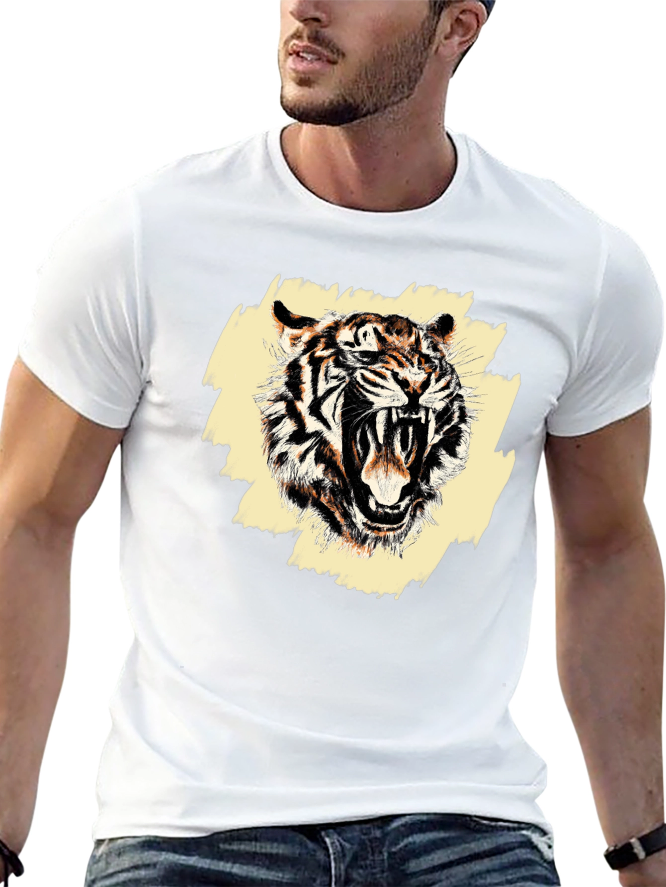 Black Roaring Tiger Graphic Tee - Men's Black T-Shirt view 13