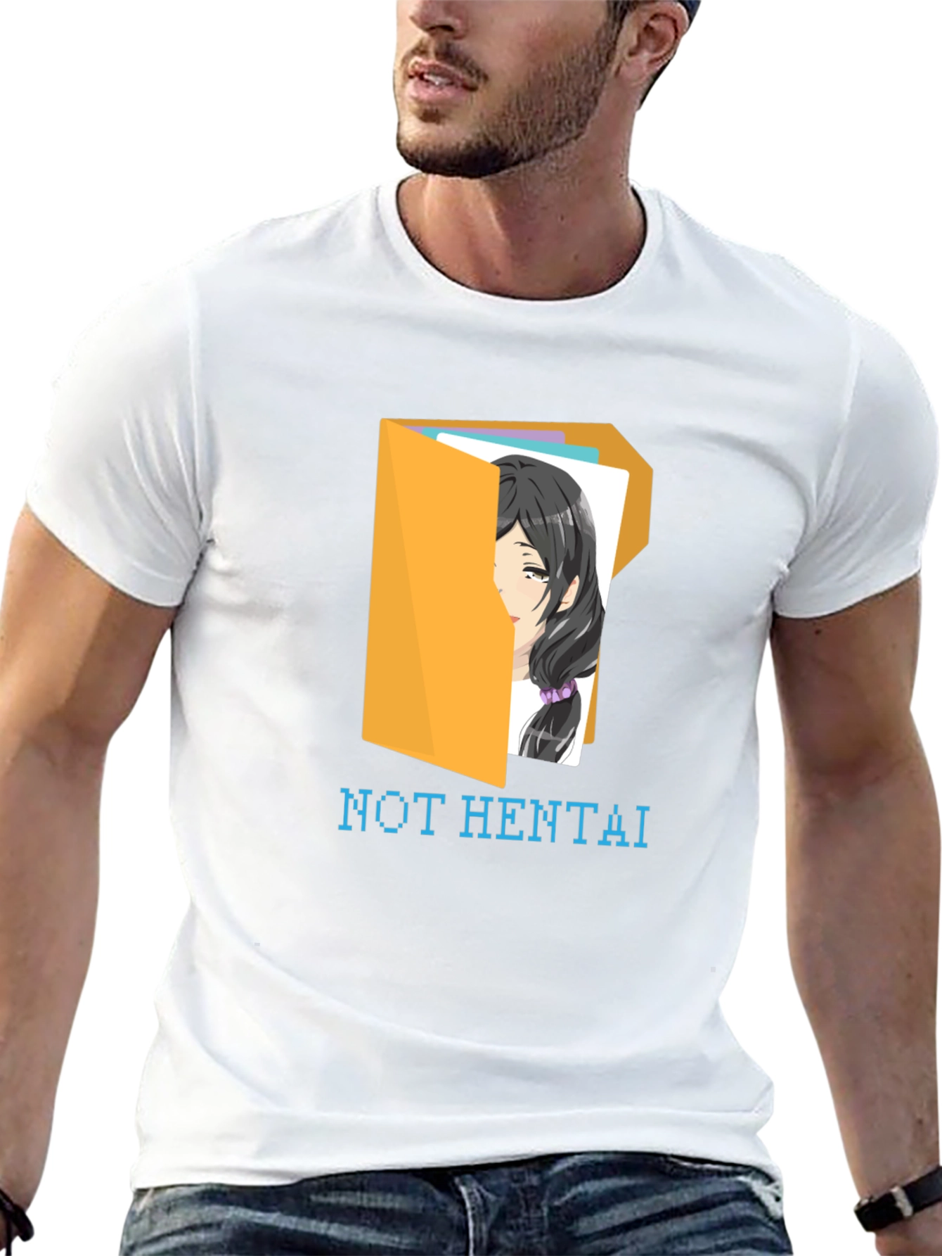 Black Not Hentai T-Shirt - Anime Folder Design view 13