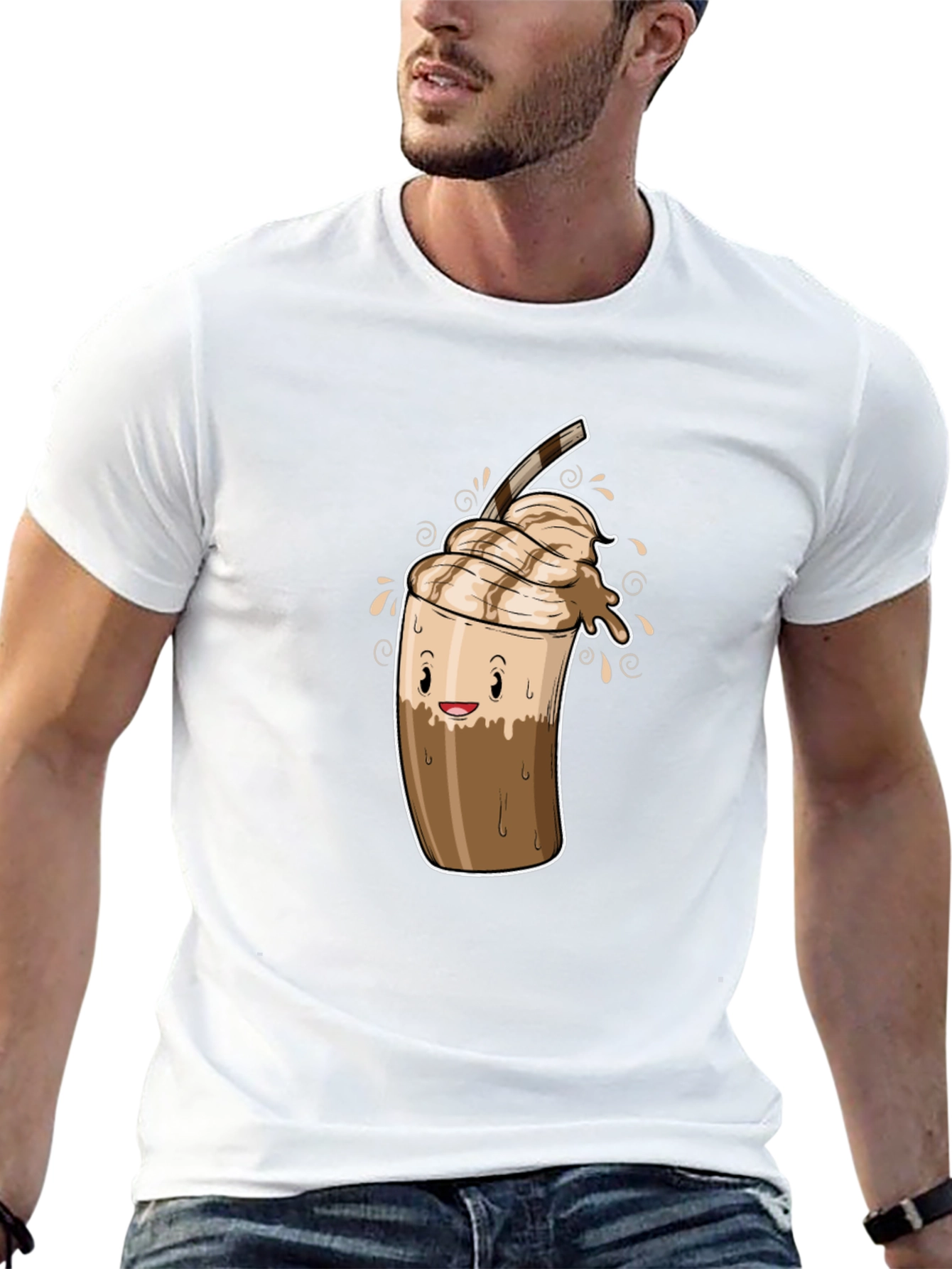 Black Cool Coffee Cartoon Graphic Black T-Shirt view 13