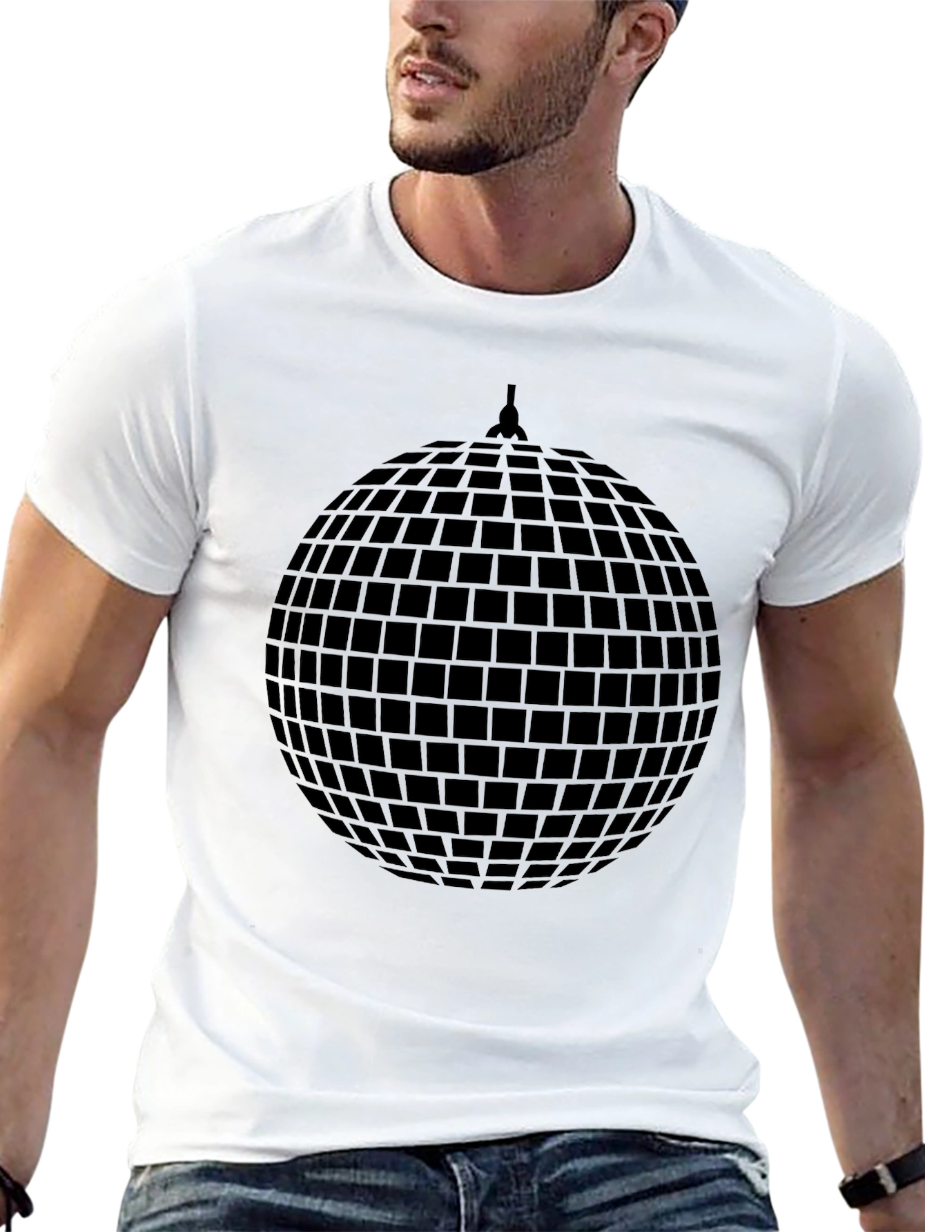 Black Retro Disco Ball Graphic Tee - Black Cotton T-Shirt view 13