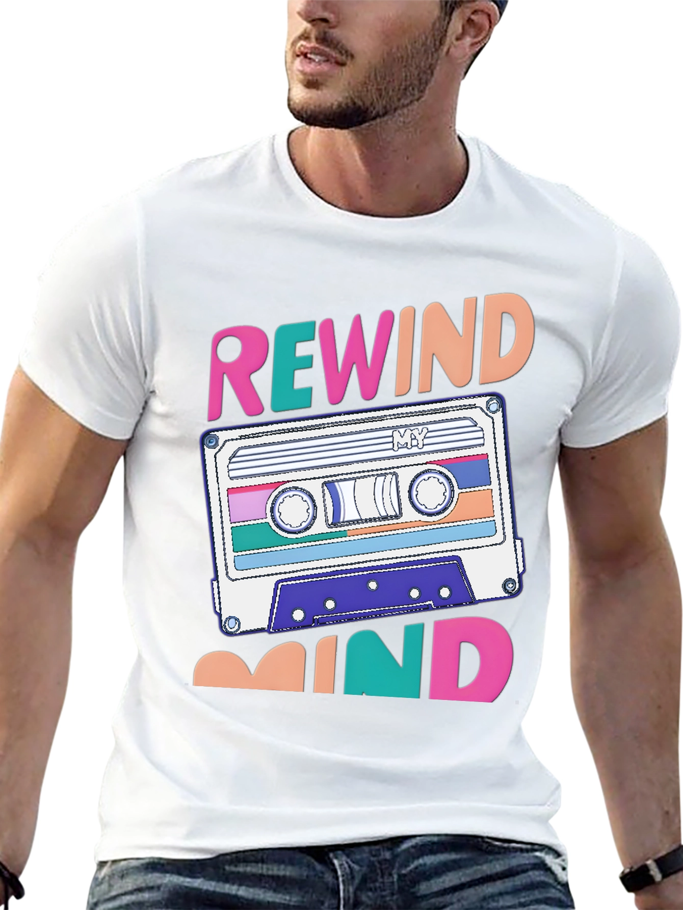 Black Rewind Mind Cassette Tape Graphic T-Shirt view 13