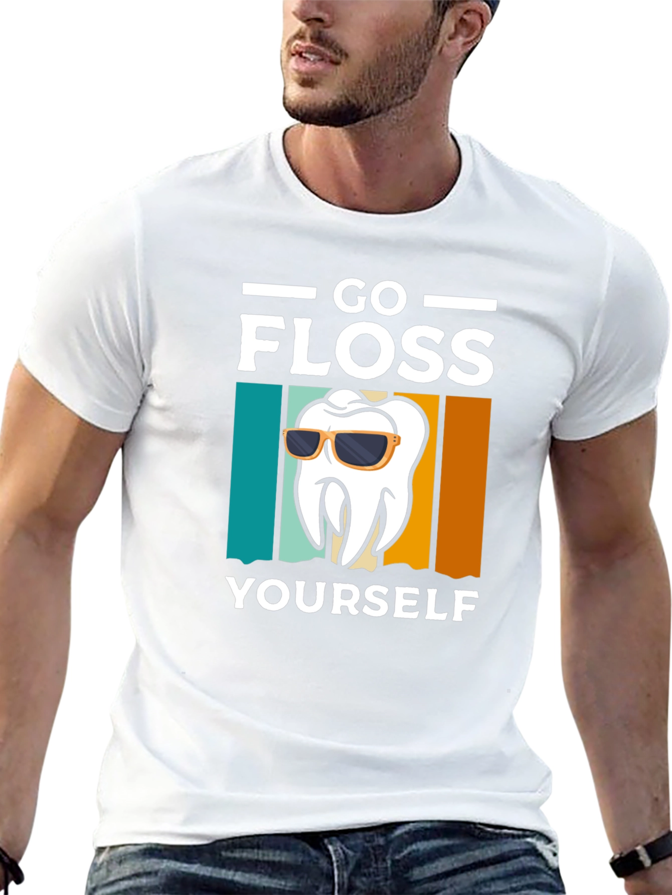 Black Go Floss Yourself T-Shirt - Funny Dental Hygiene Tee view 13