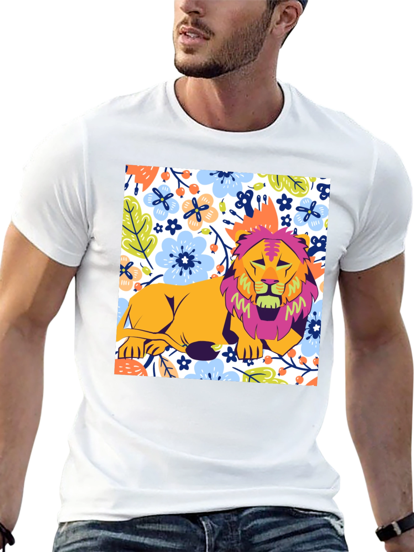 Black Floral Lion Graphic T-Shirt - Stylish Men's Tee view 13
