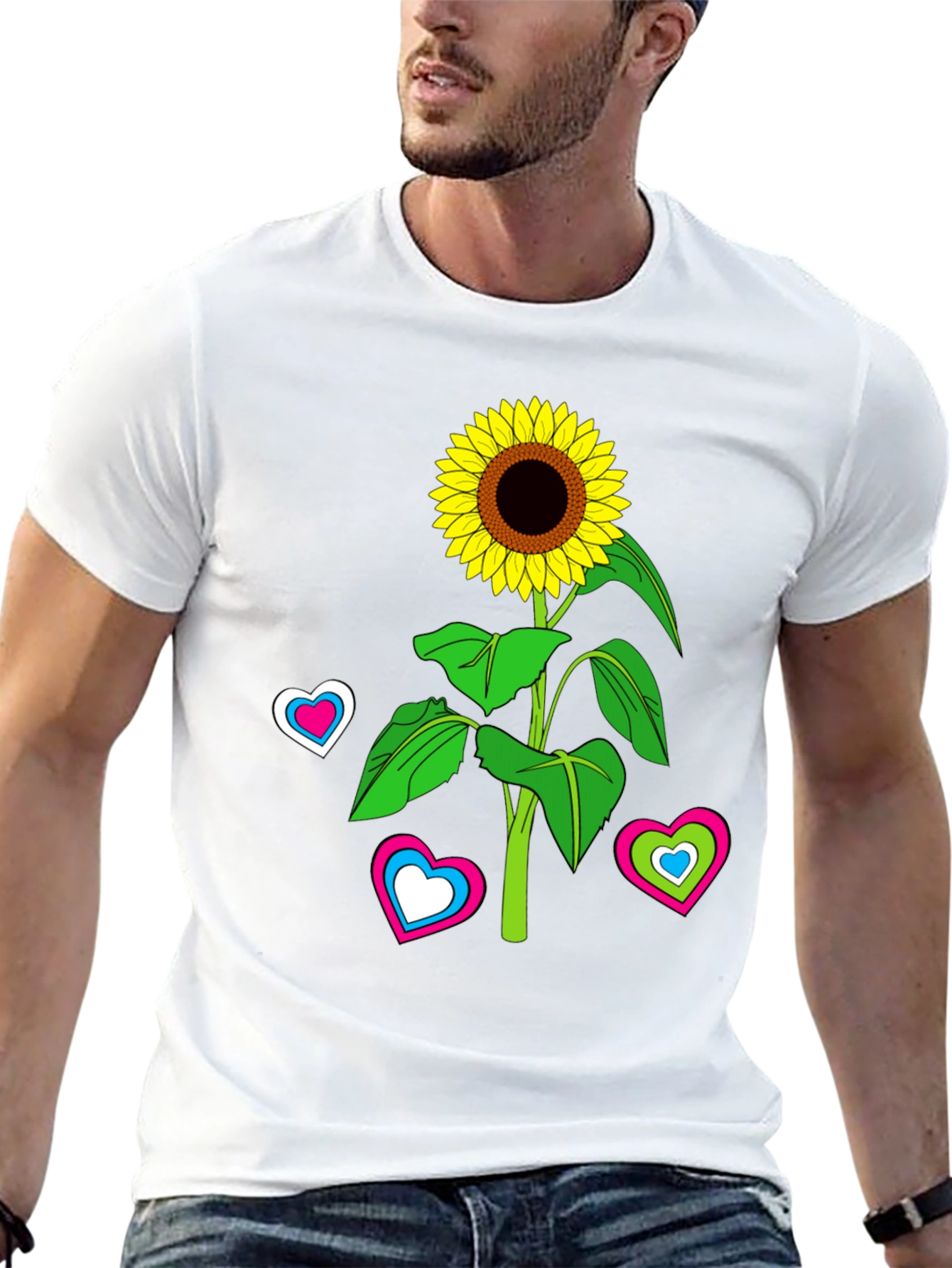 Black Sunflower Heart Graphic Tee - Black Cotton Blend T-Shirt view 13