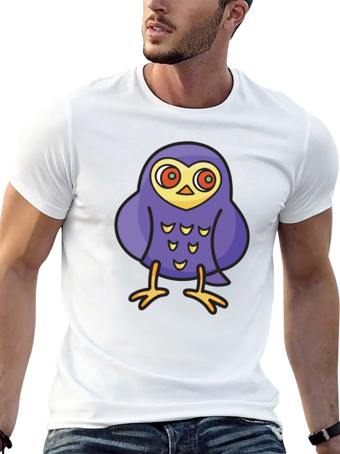 Black Cartoon Owl Graphic Tee - Black Cotton T-Shirt view 13
