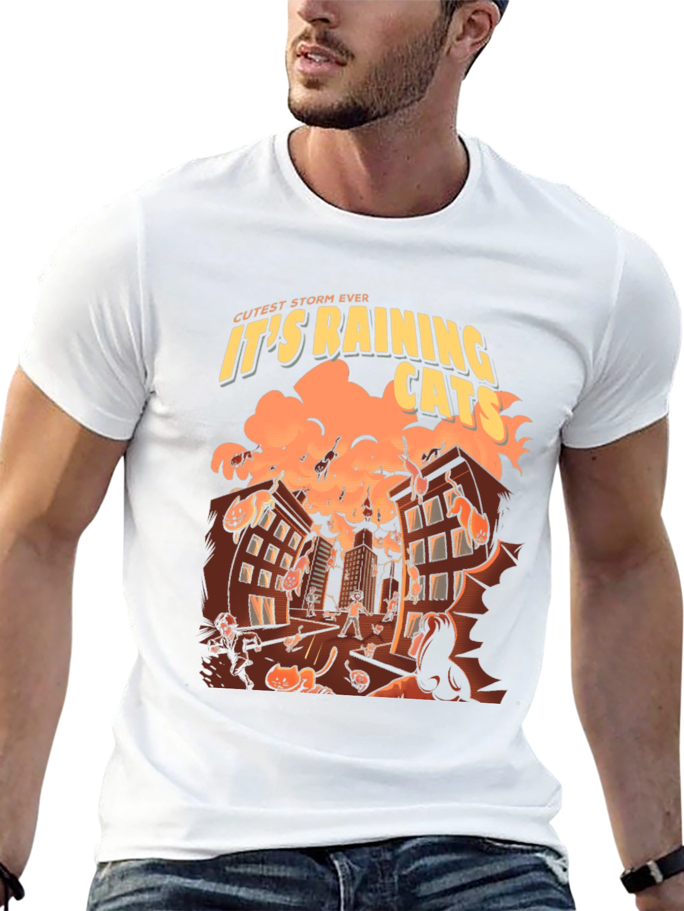 Black It's Raining Cats T-Shirt - Novelty Graphic Tee view 13