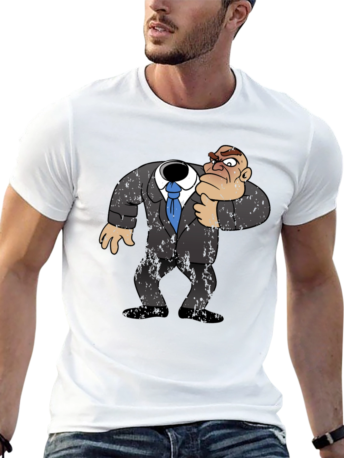 Black Headless Cartoon Boss T-Shirt - Funny Graphic Tee view 13