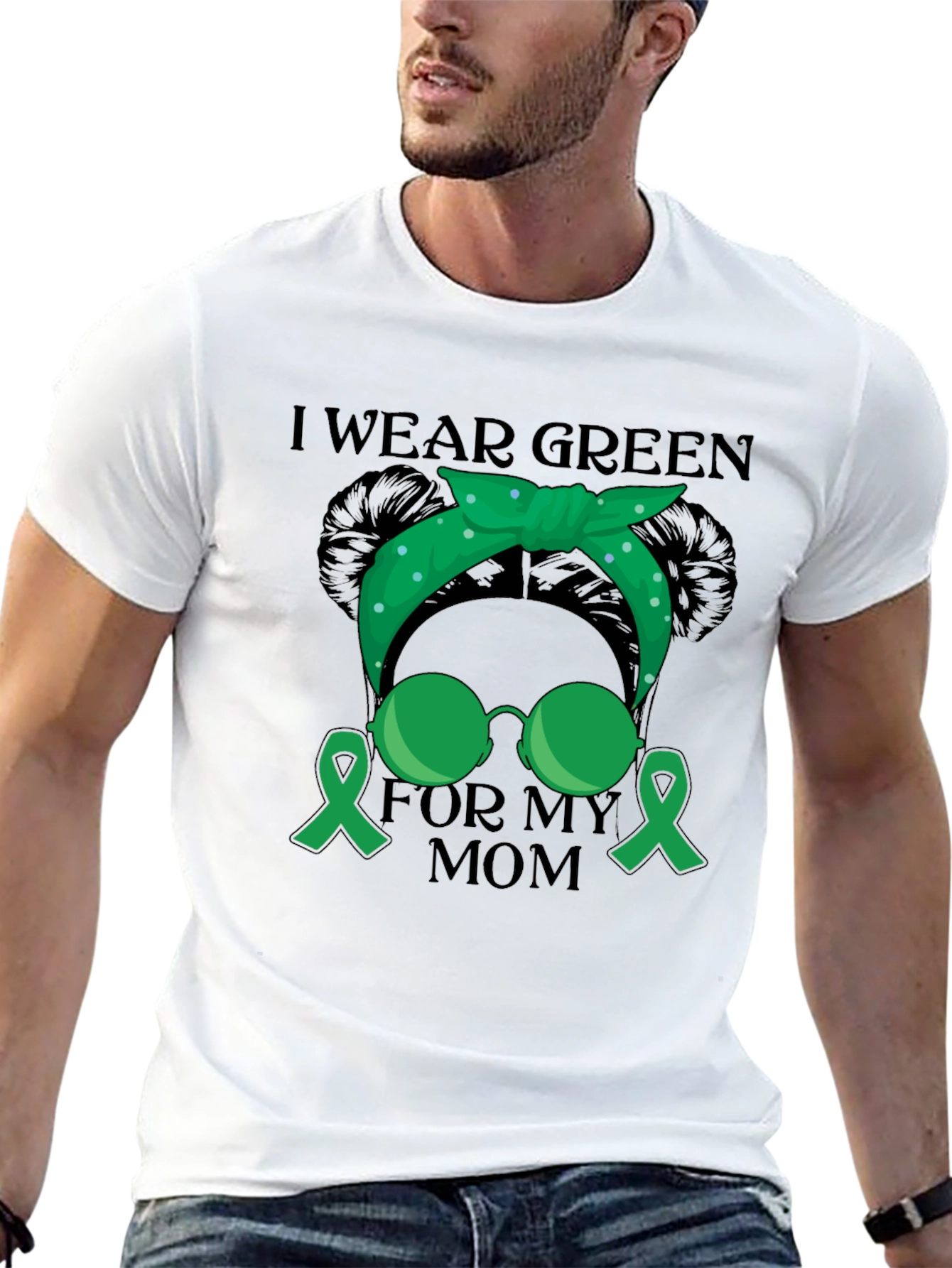 Black I Wear Green For My Mom Awareness T-Shirt view 13