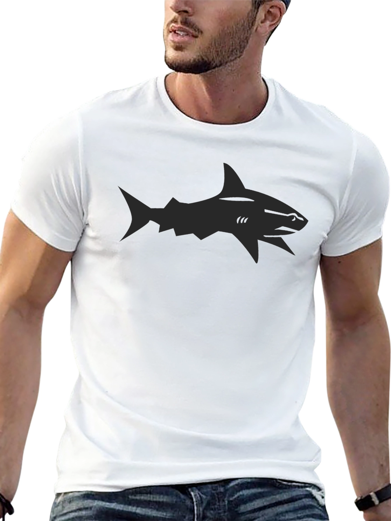 Black Cool Shark Graphic Black T-Shirt view 13