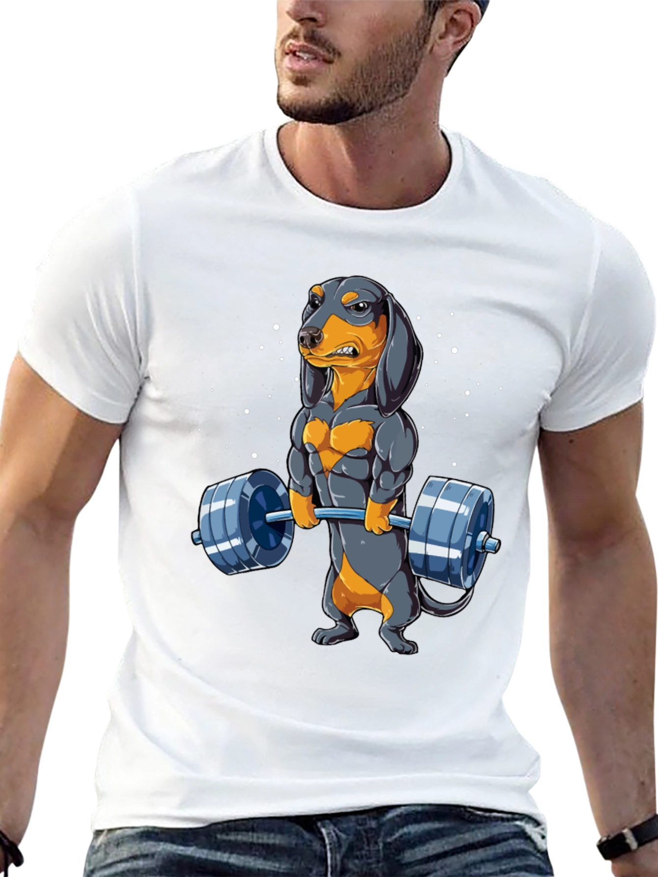 Black Funny Dachshund Weightlifting Graphic T-Shirt view 13