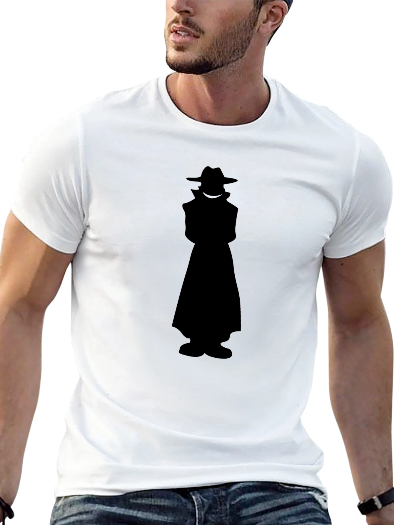 Black Mysterious Man Silhouette Black T-Shirt view 13