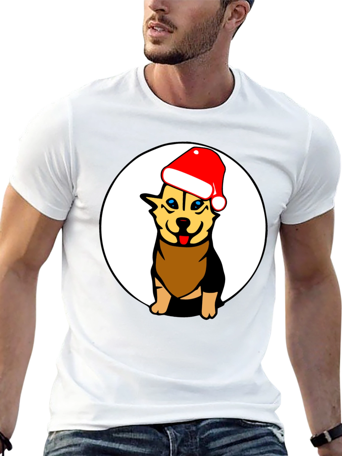 Black Dog with Santa Hat Black Graphic Tee view 13