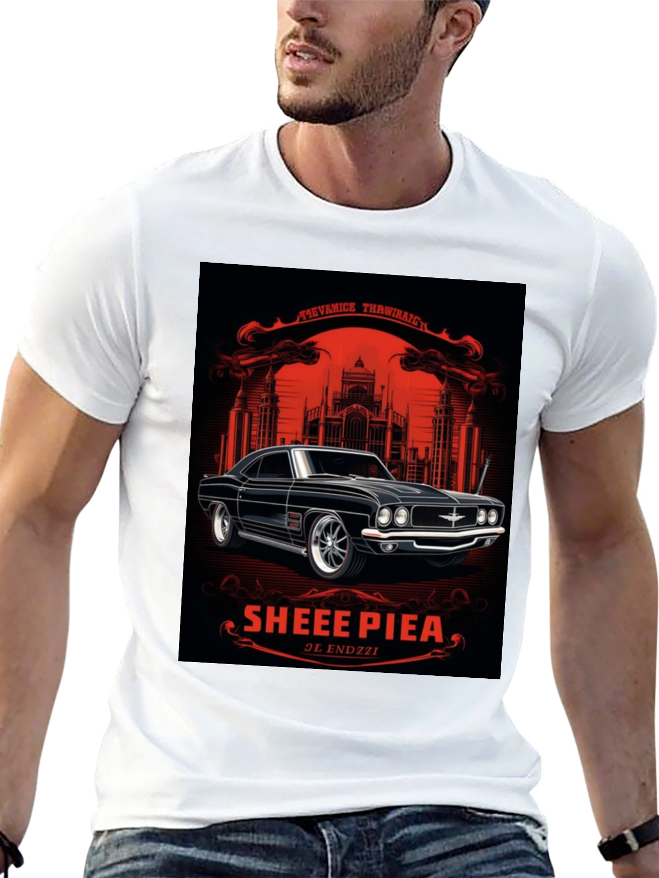 Black Classic Car Graphic Tee - Sheee Piea Black T-Shirt view 13
