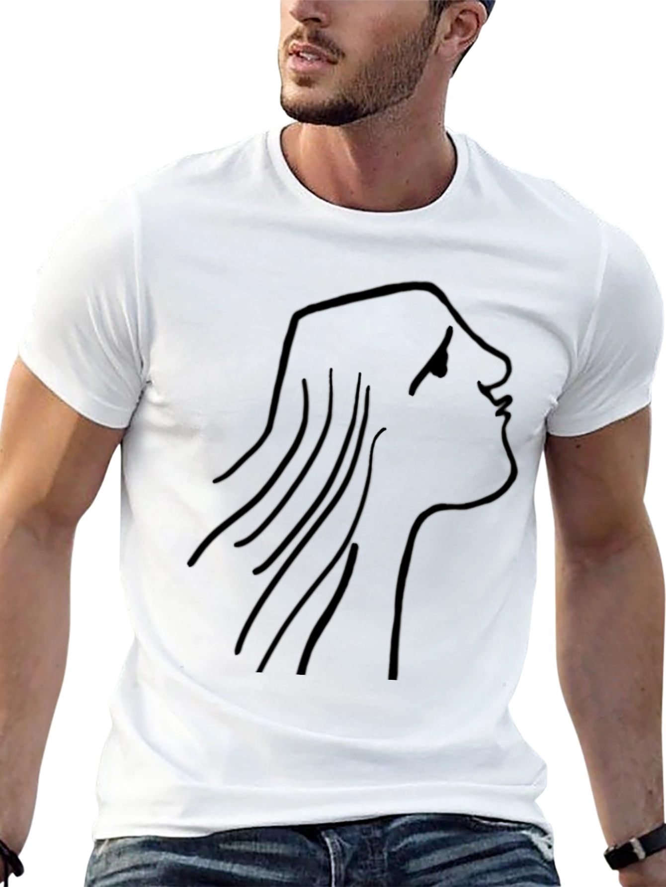 Black Minimalist Face Line Art Black T-Shirt view 13