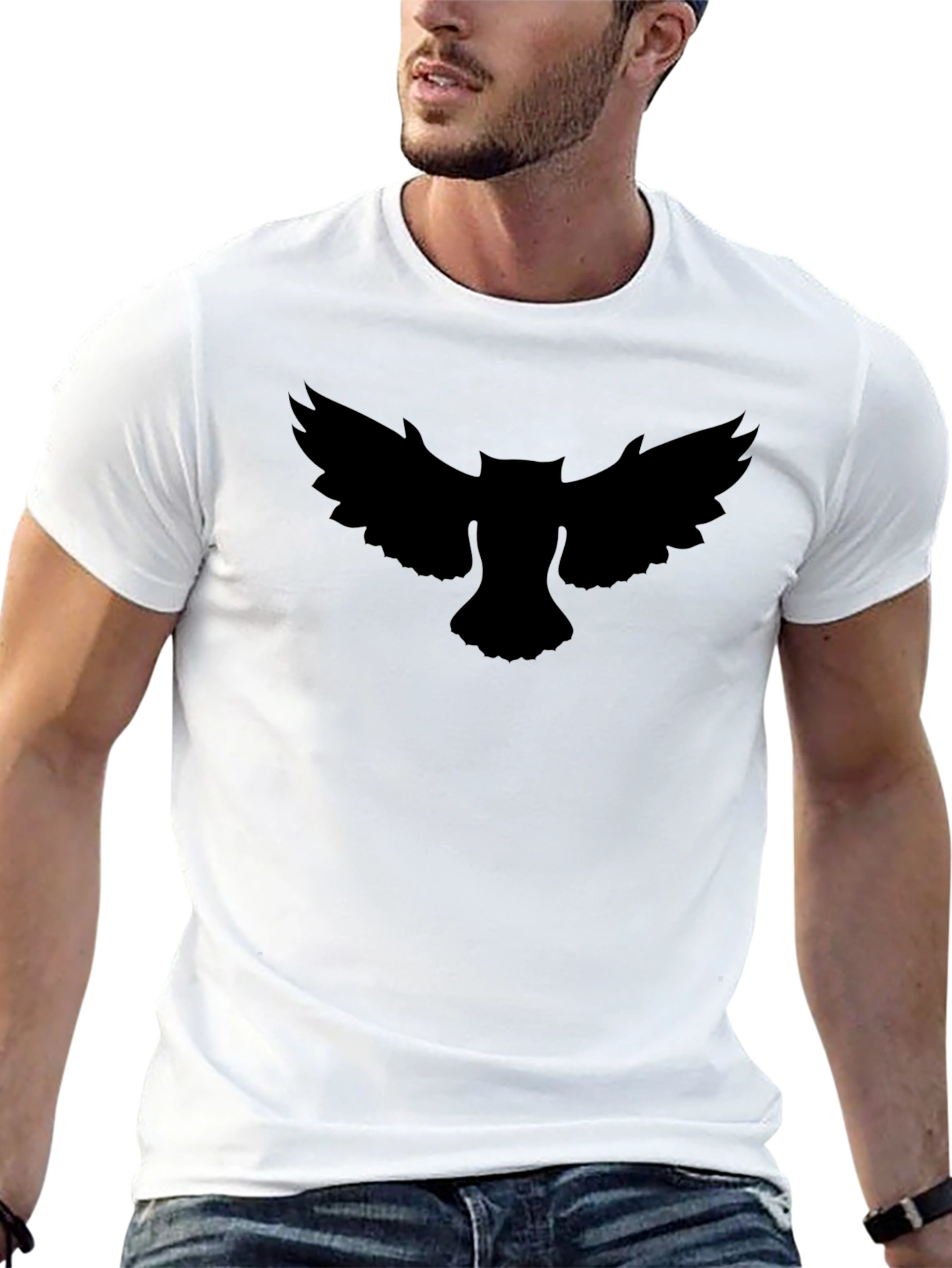 Black Men's Black Owl Silhouette T-Shirt view 13