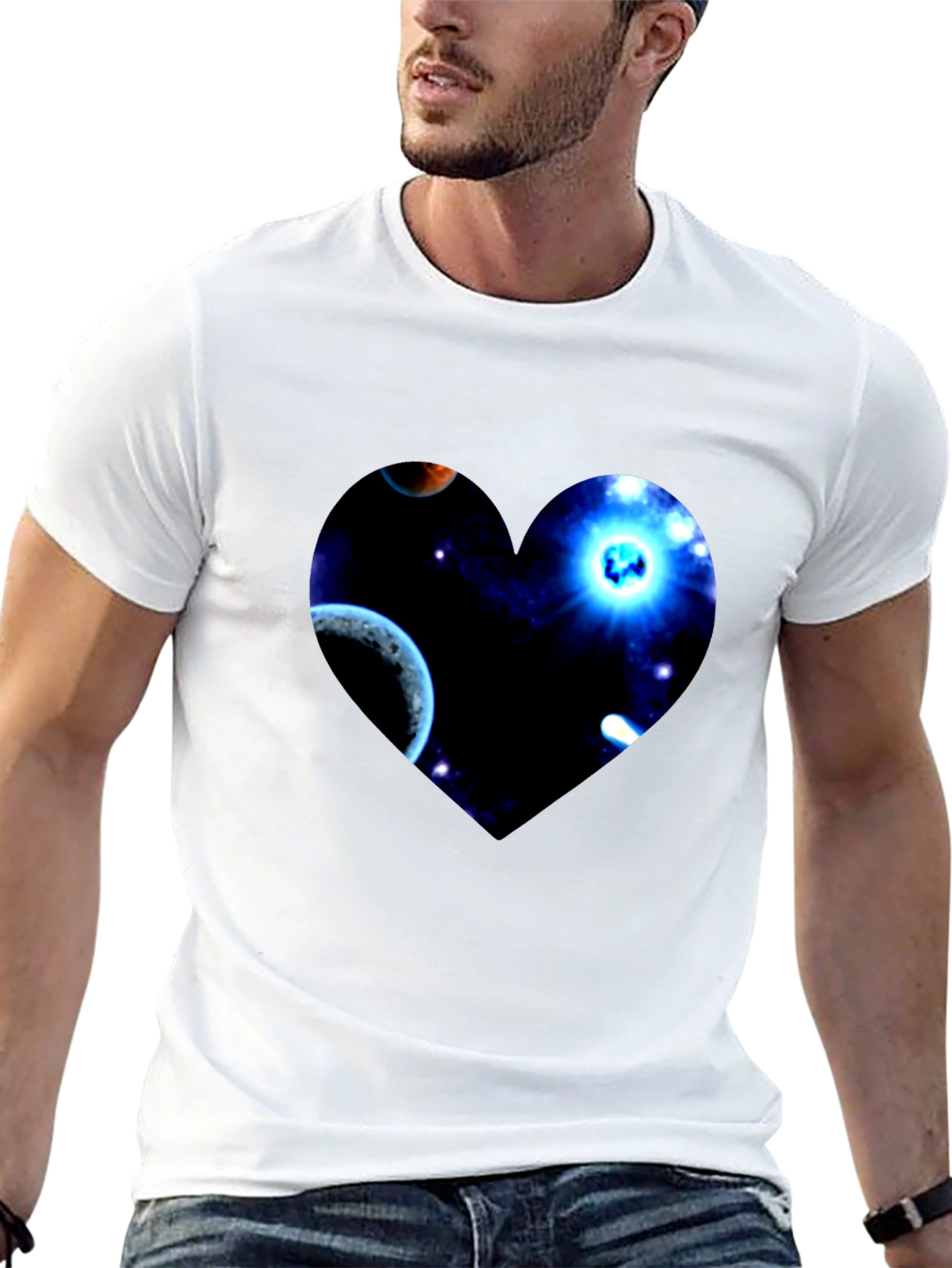 Black Galaxy Heart Graphic Men's Black T-Shirt view 13