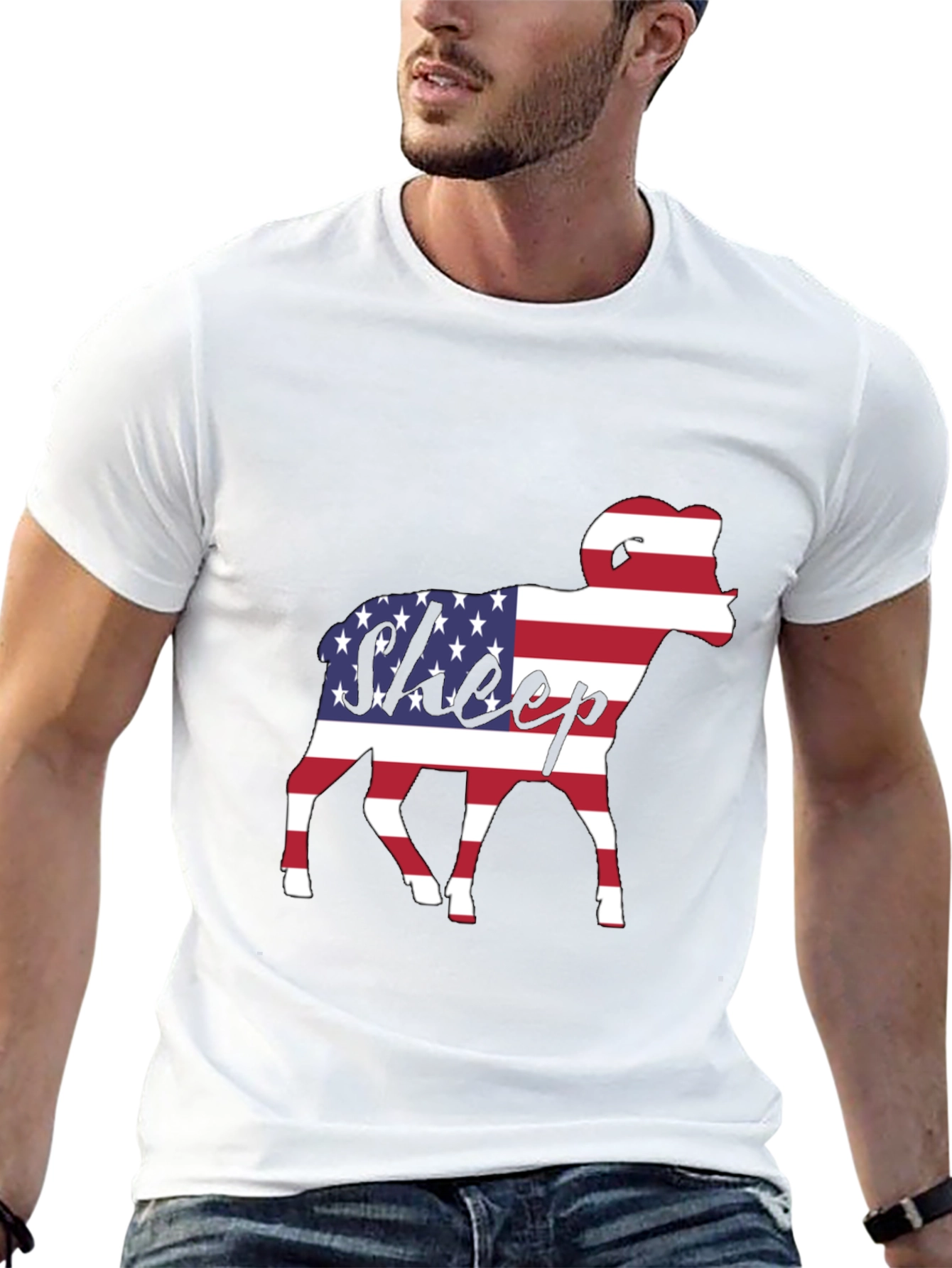 Black Patriotic Sheep T-Shirt - USA Flag Graphic Tee view 13