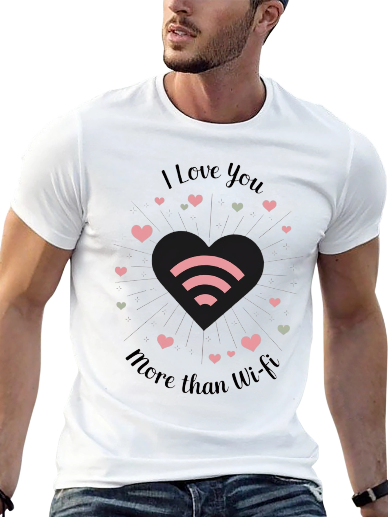 Black I Love You More Than Wi-Fi T-Shirt - Black view 13
