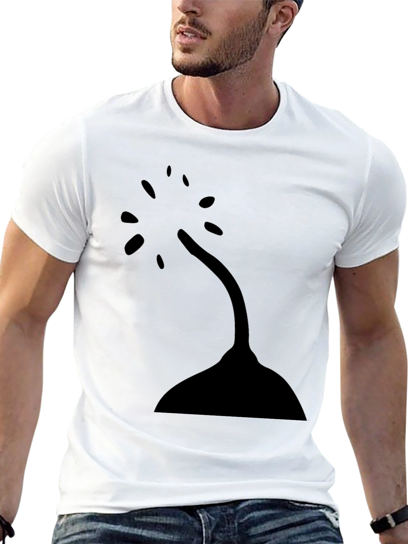 Black Minimalist Tree Design Black T-Shirt view 13
