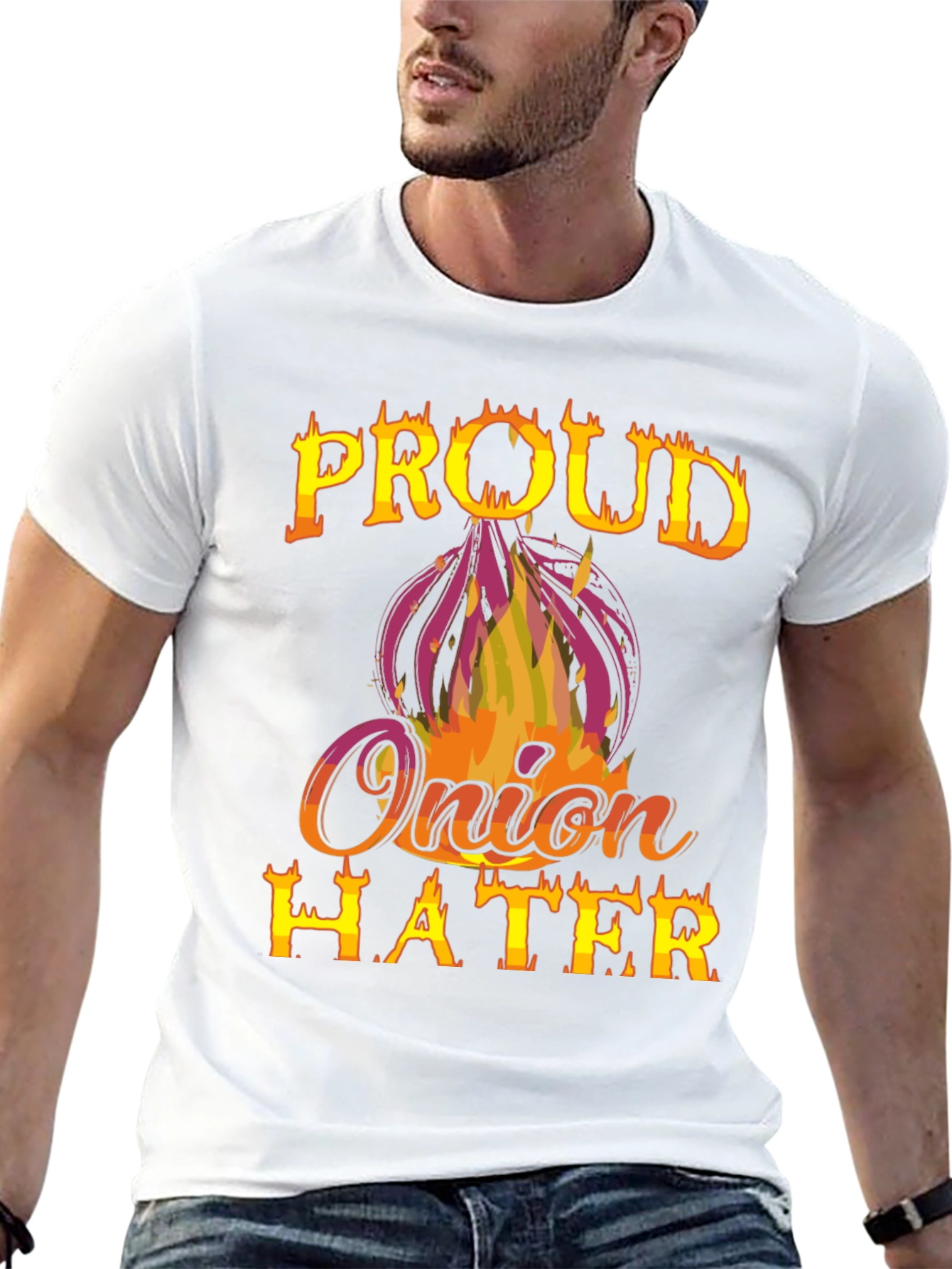 Black Proud Onion Hater T-Shirt - Funny Graphic Tee view 13