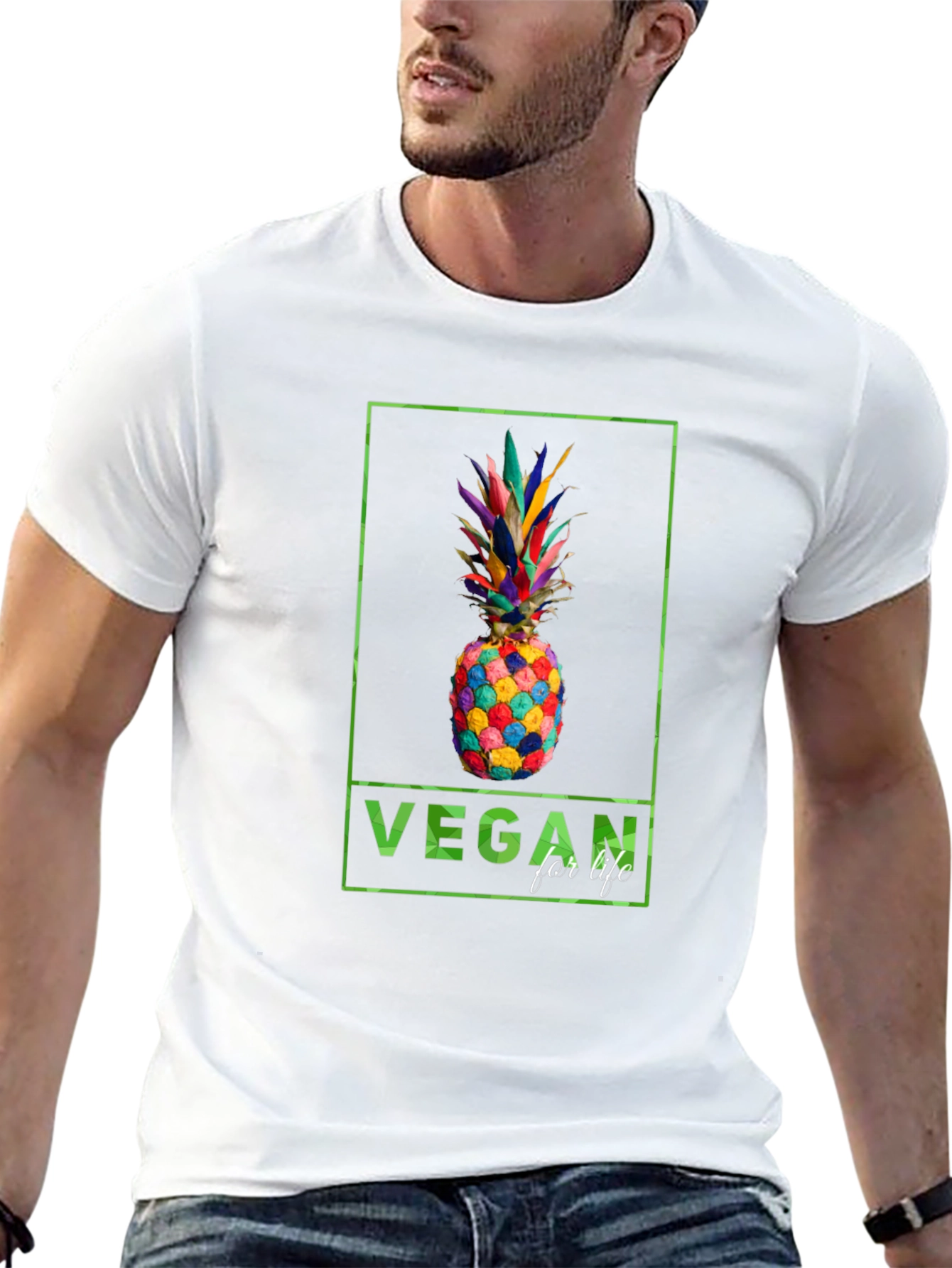 Black Vegan for Life Colorful Pineapple Graphic Tee view 13
