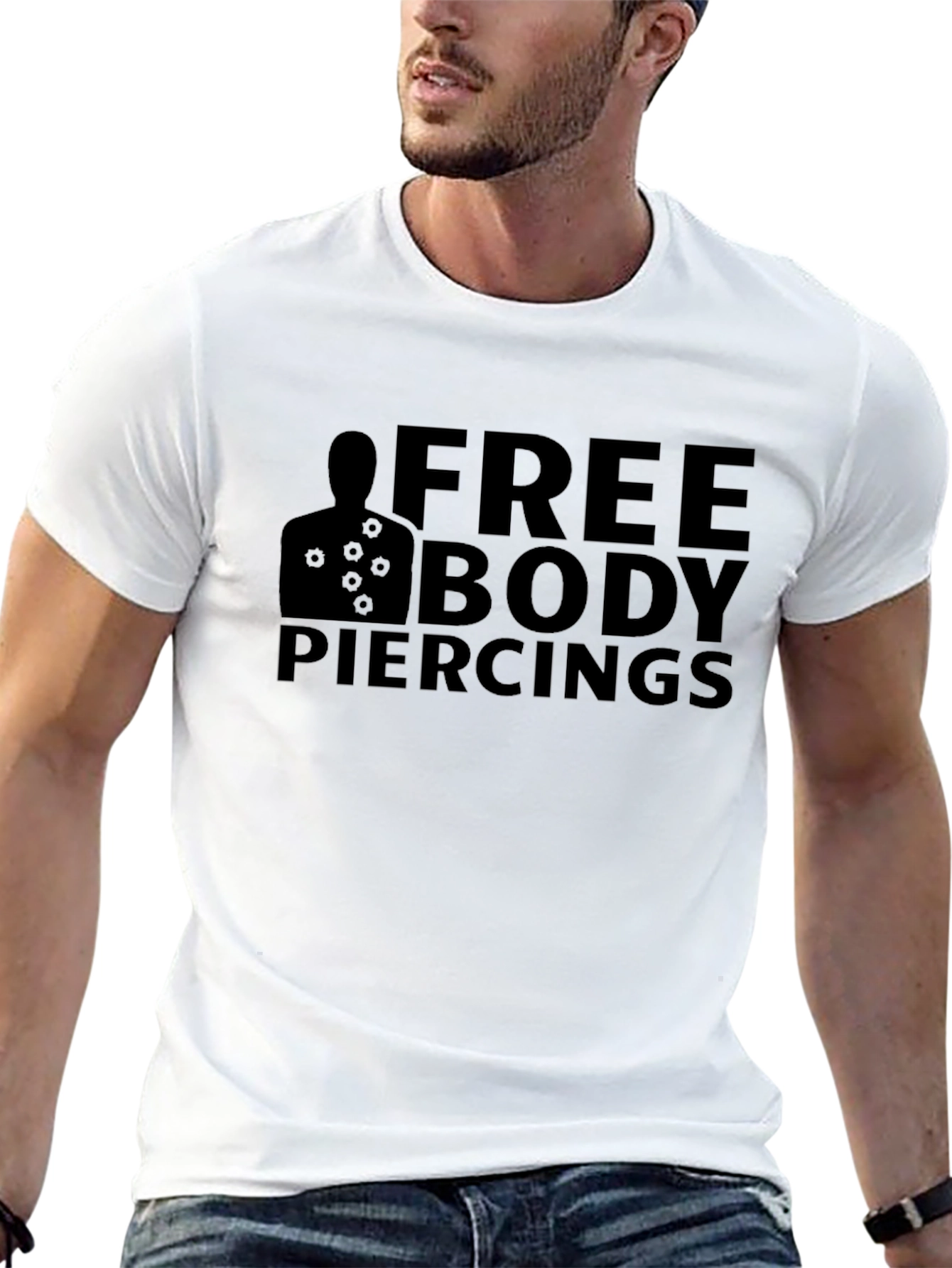 Black Free Body Piercings Graphic T-Shirt view 13