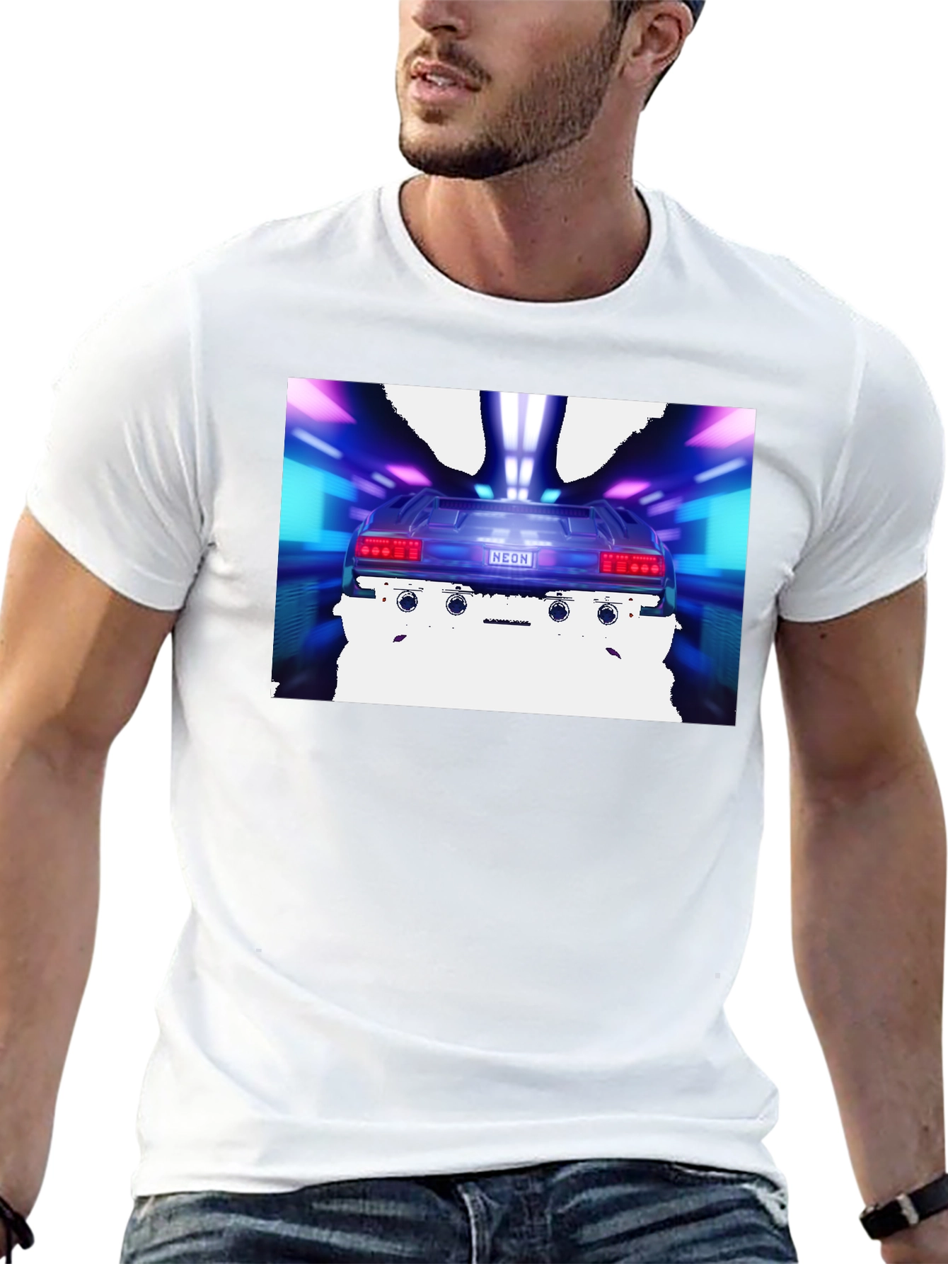 Black Retro Neon Car T-Shirt - Vintage 80s Style view 13