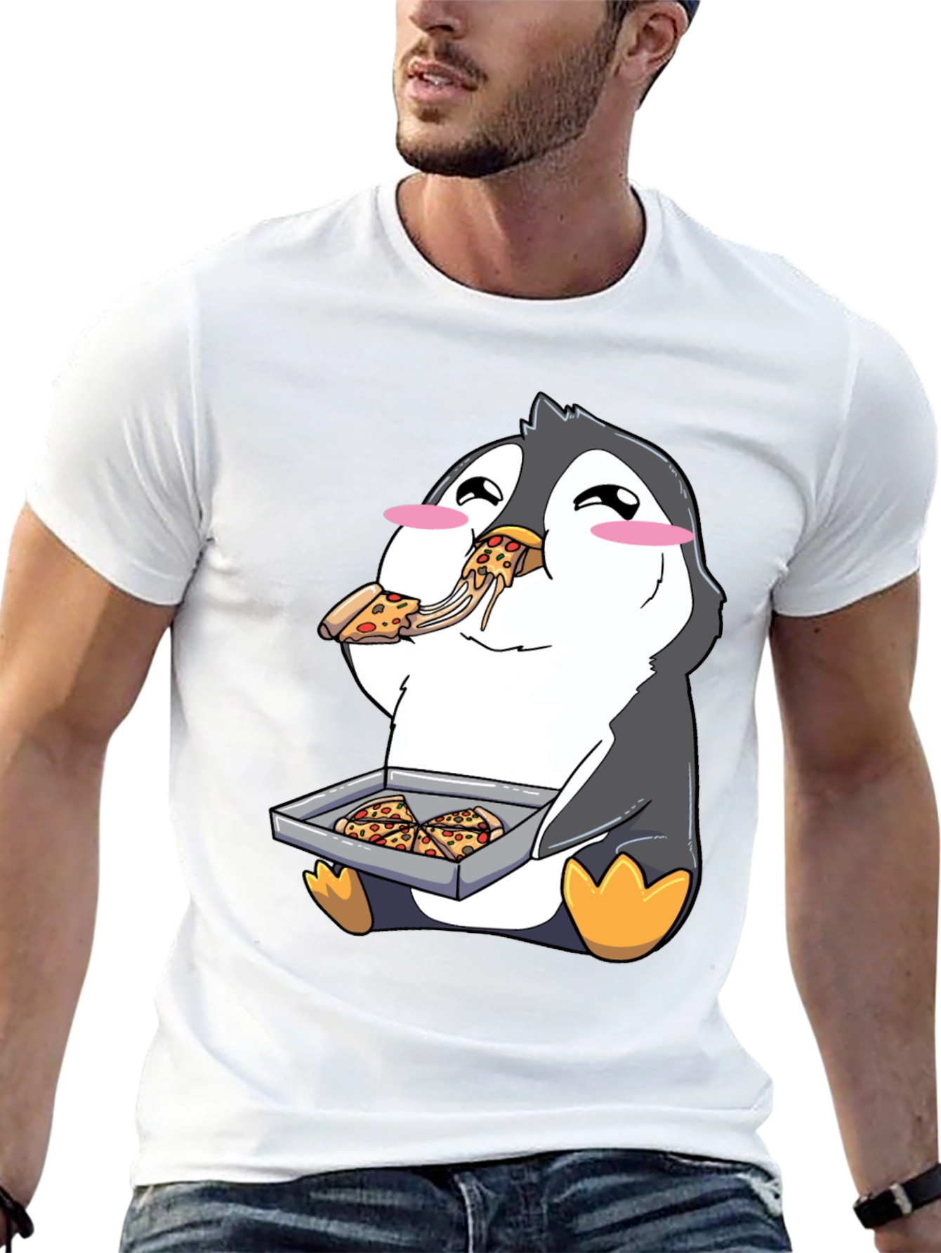 Black Pizza Penguin Graphic Tee - Cute & Fun Design view 13
