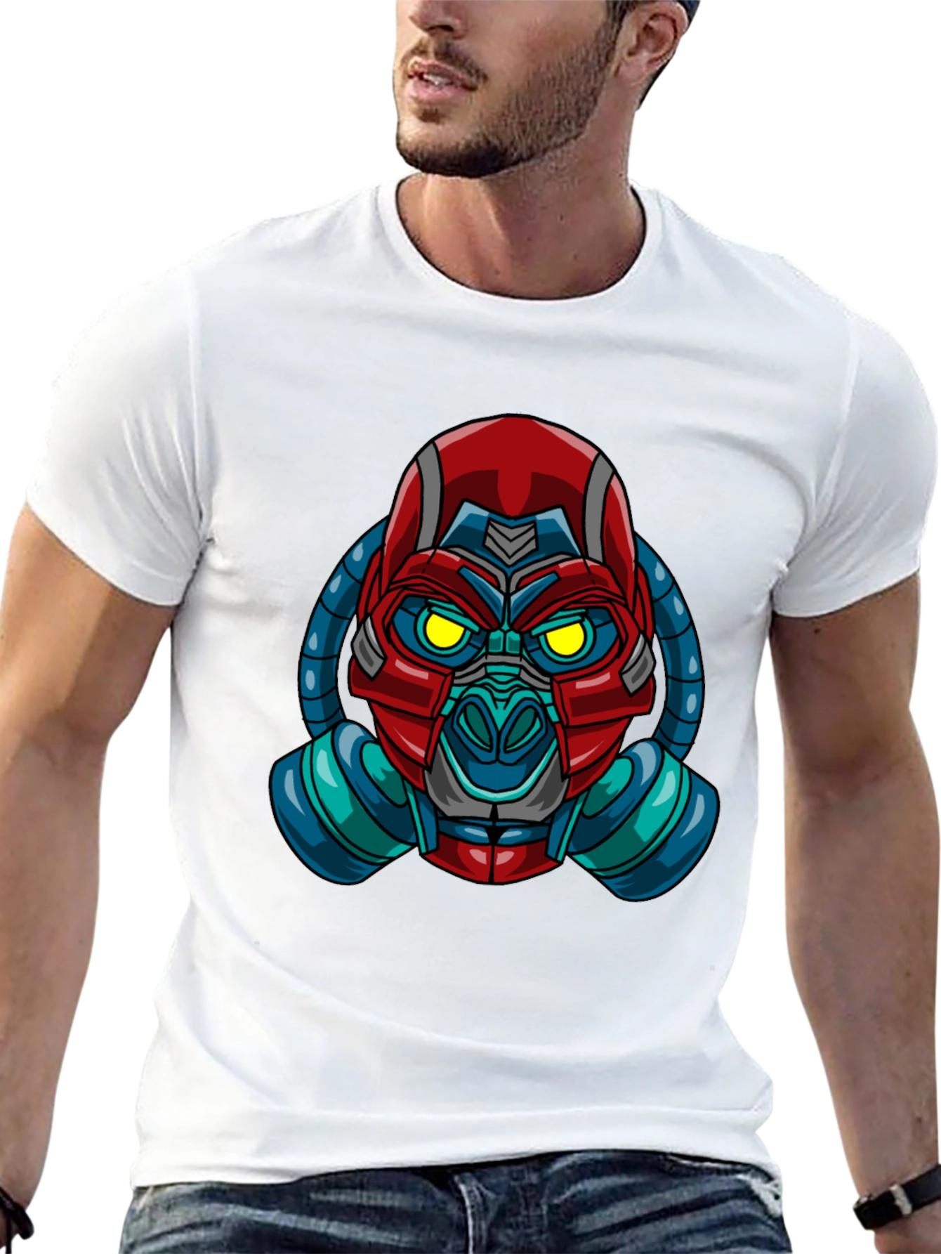 Black Futuristic Robot Gas Mask Graphic T-Shirt view 13