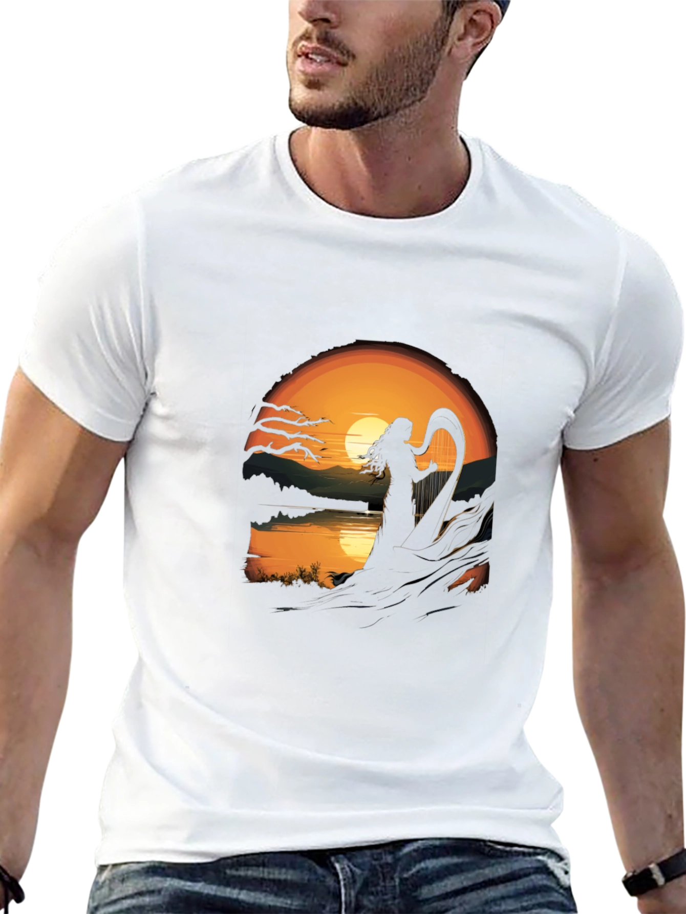 Black Sunset Harpist T-Shirt view 13