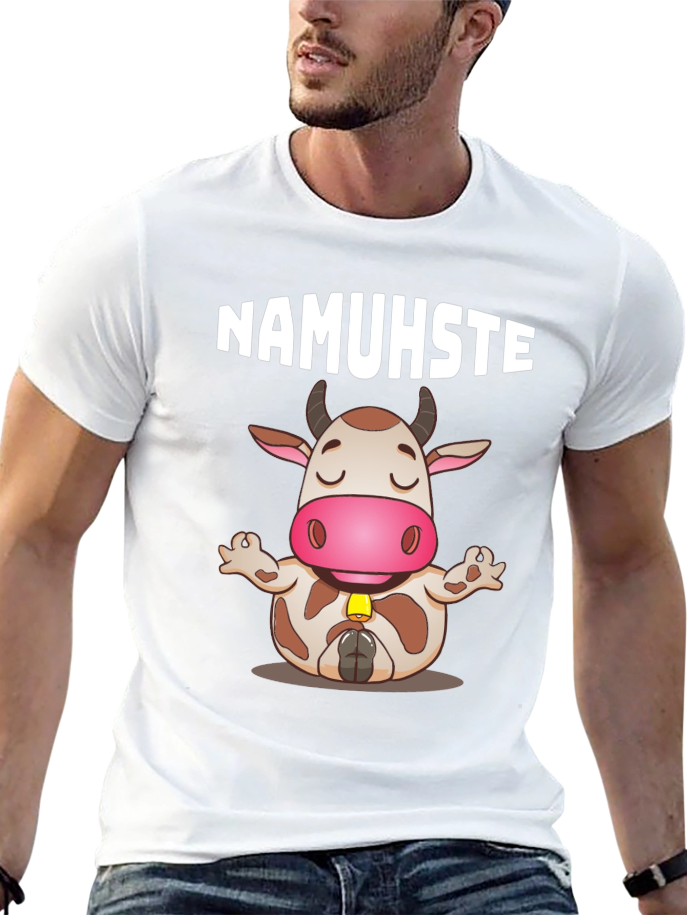 Black Namuhste Cow Yoga T-Shirt - Funny Graphic Tee view 13