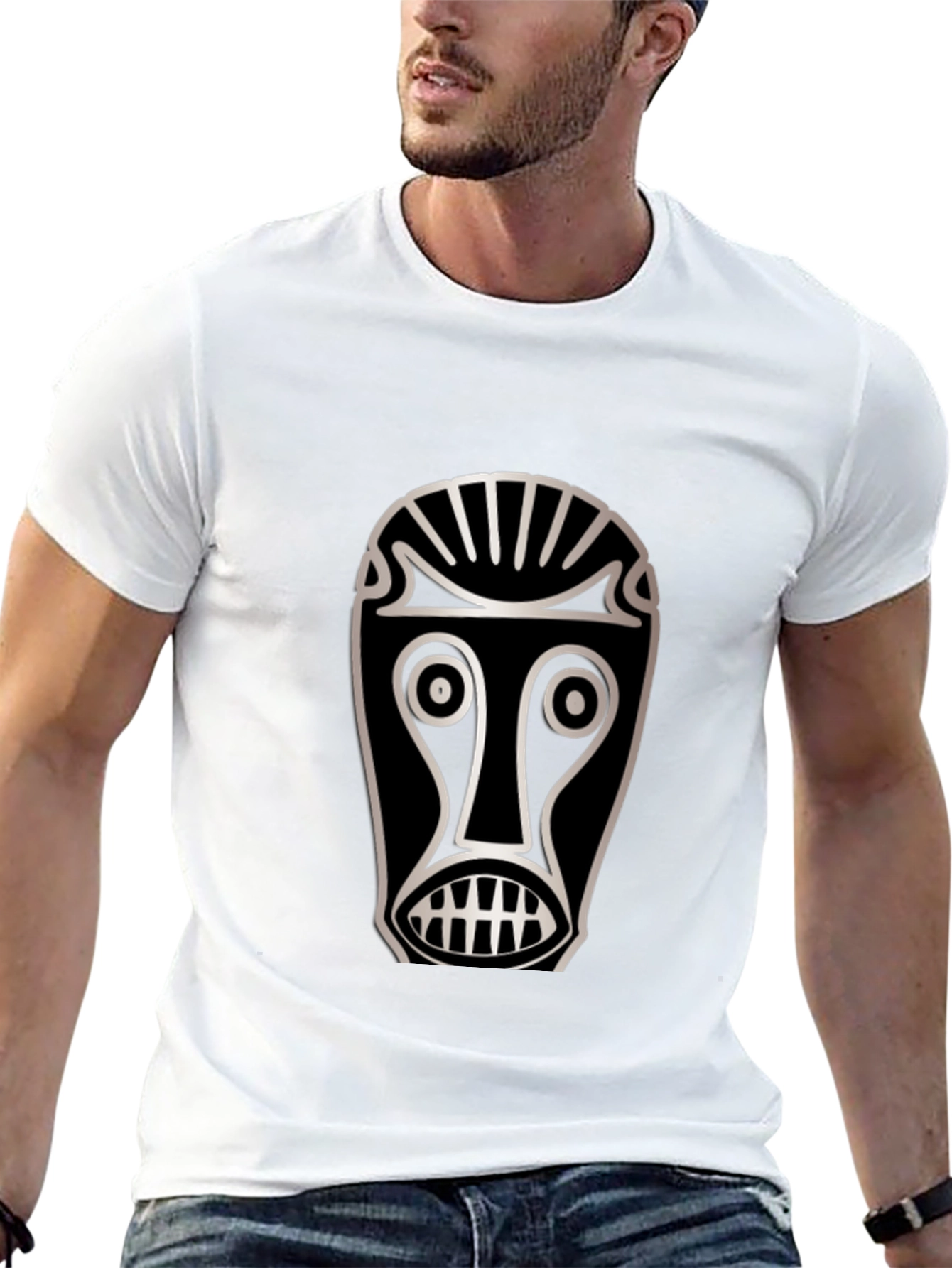 Black Tribal Mask Graphic T-Shirt - Unique Design view 13