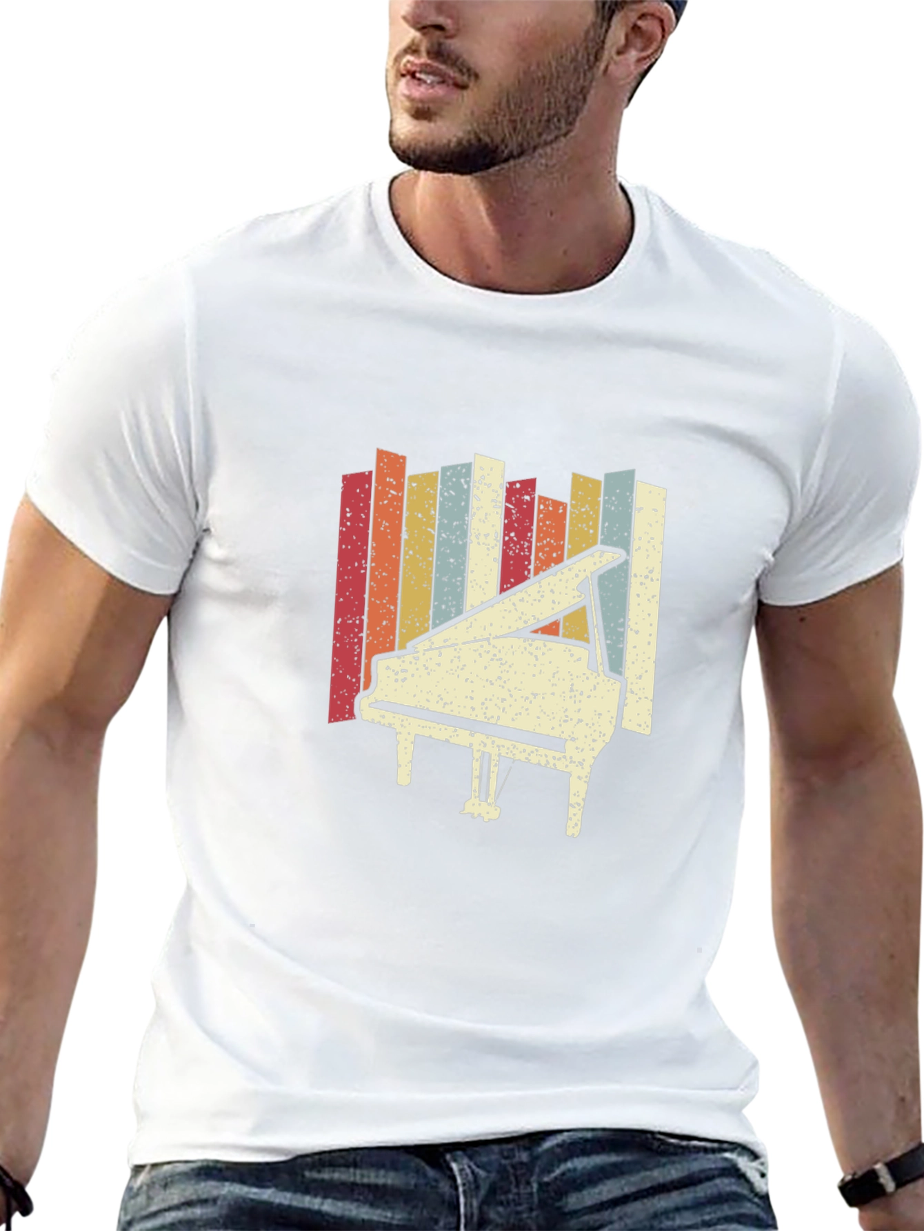 Black Retro Piano Graphic Tee - Classic Style view 13