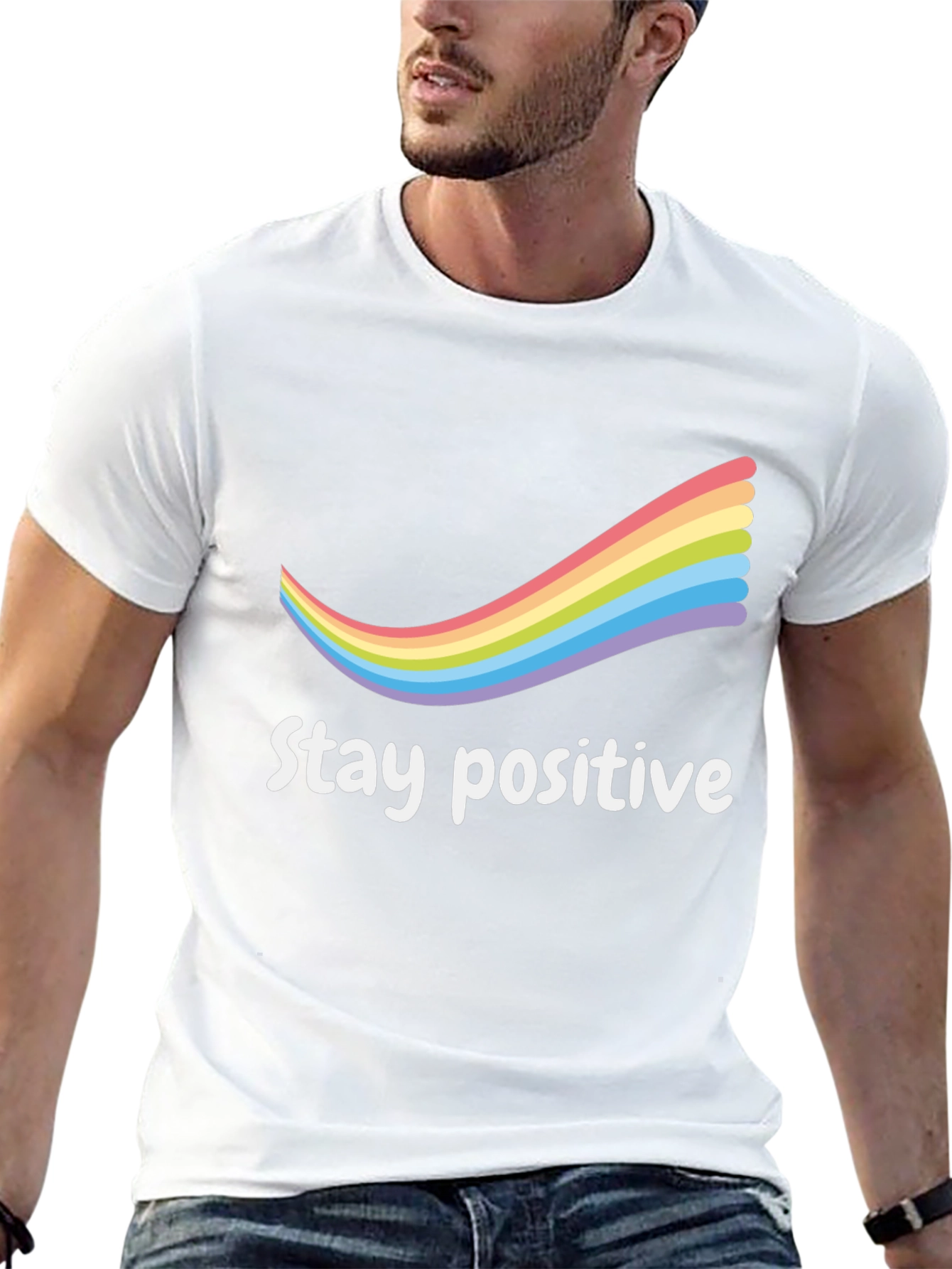 Black Stay Positive Rainbow T-Shirt view 13