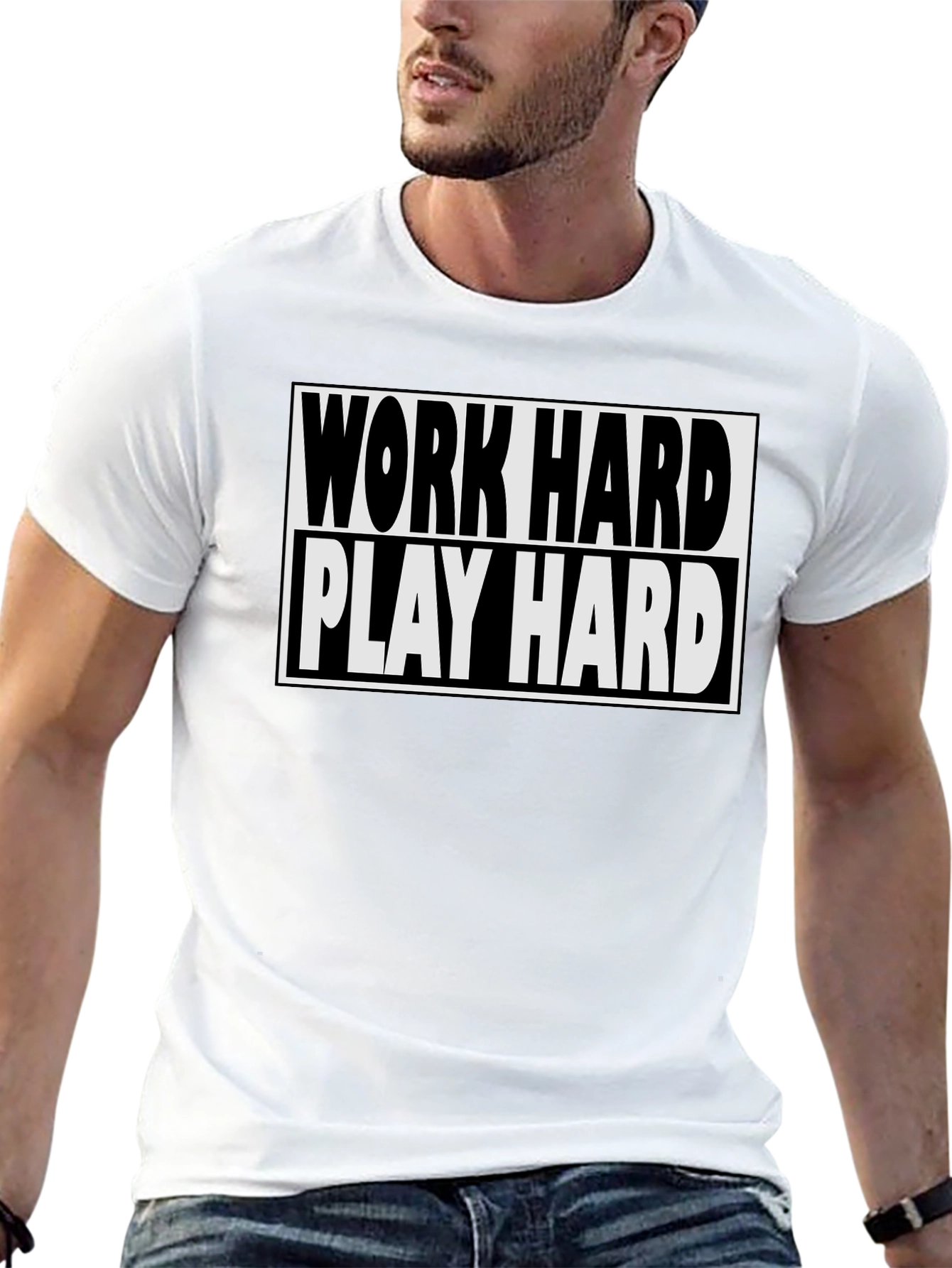 Black Work Hard Play Hard Black T-Shirt view 13